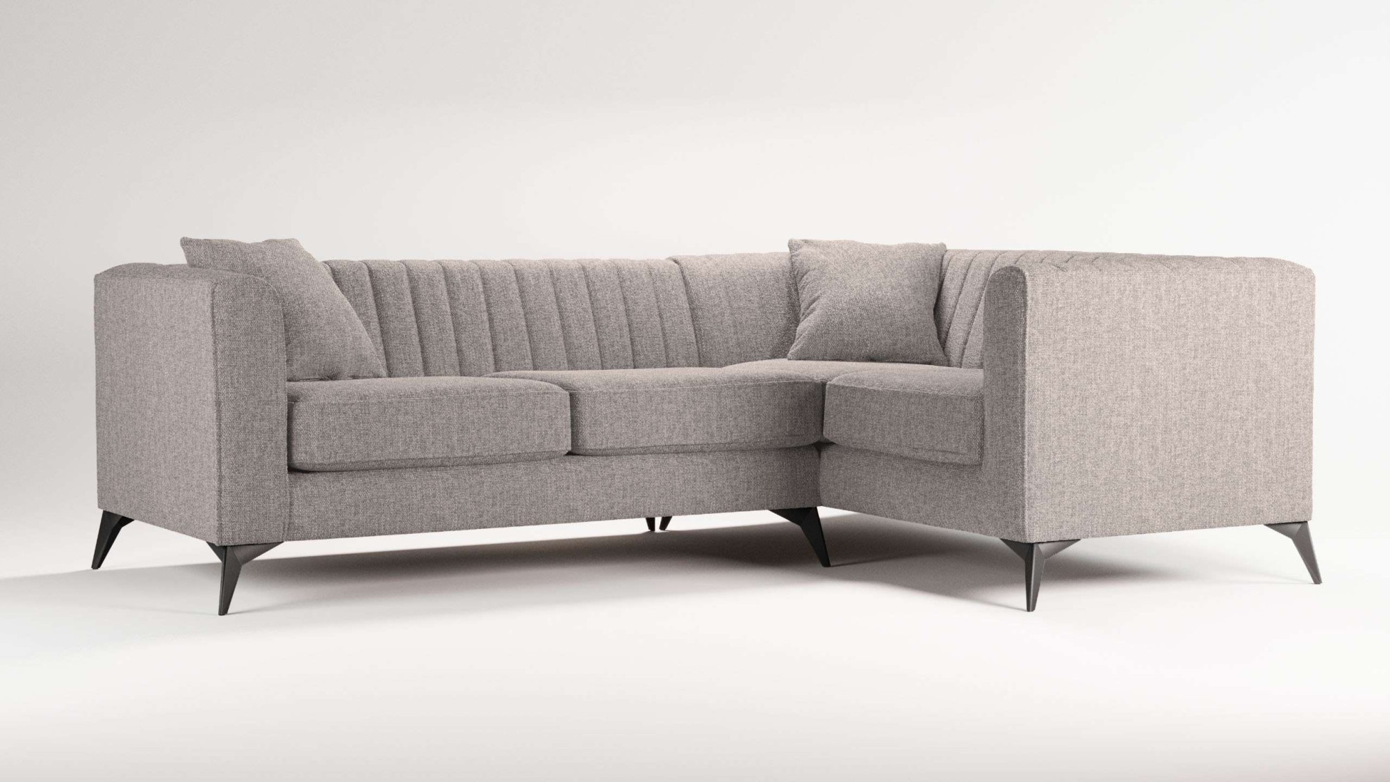 Places of Style Ecksofa »MATTHEW L-Form ideal für kleine Räume, Maße B/T/H: 240/167/74 cm«, elegantes Designsofa, Steppung im Rücken, incl. Zierkissen