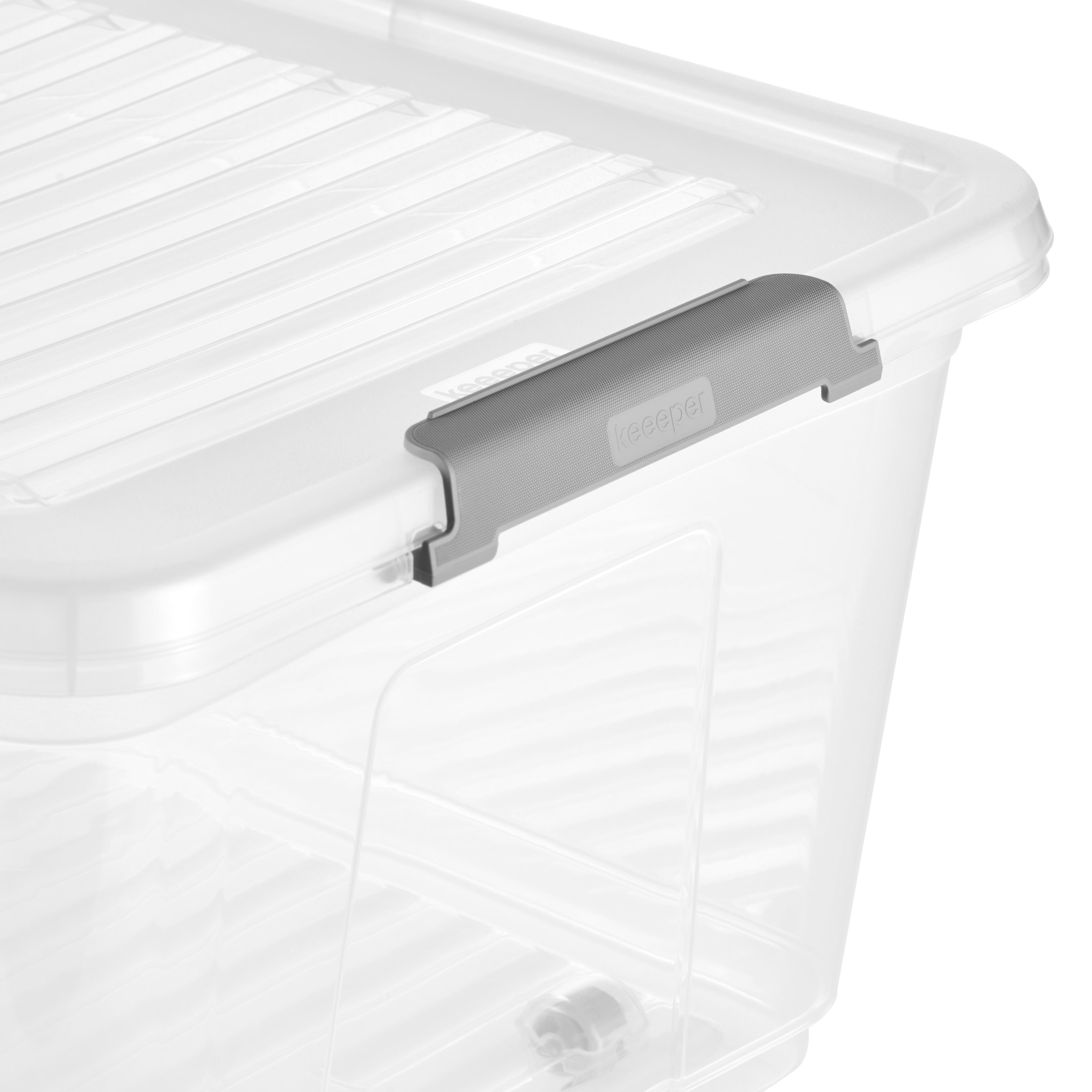 keeeper Aufbewahrungsbox »Clipbox Leo (Set 5 St.) 37 L, 59 x 38 x 24 cm« Schanierclips, Doppelöffnung, 90° drehbare Räder, fixierbarer Deckel