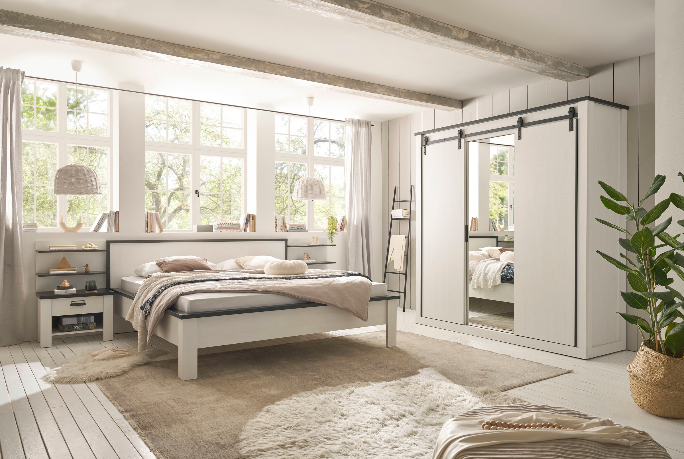 Home affaire Schlafzimmer-Set »SHERWOOD«, (6 tlg.), Liegefläche 180x200cm, Schrank 3-trg. 201cm breit