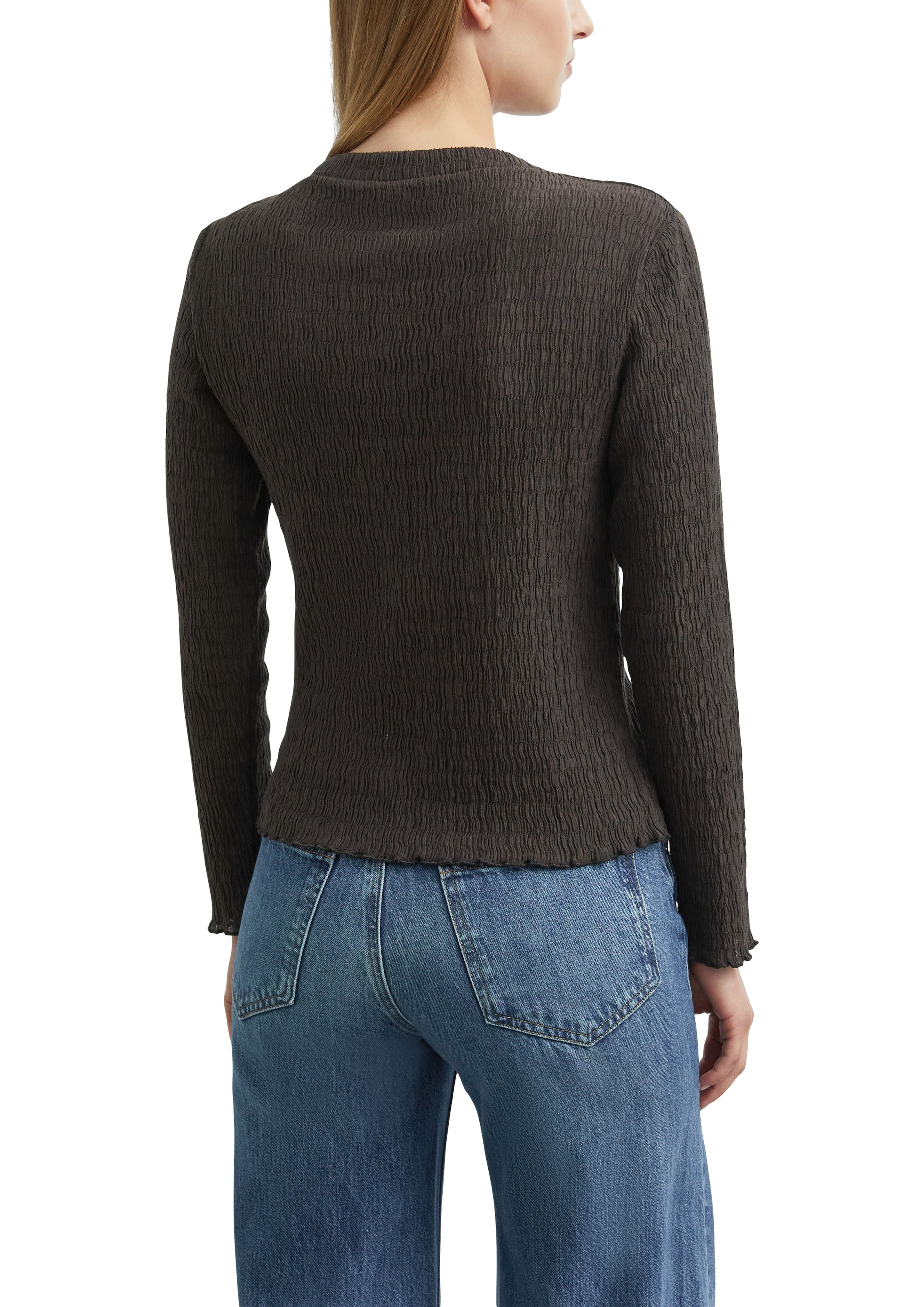 Comma Langarmshirt mit Strukturmuster und leichtem Mockneck, Stretch