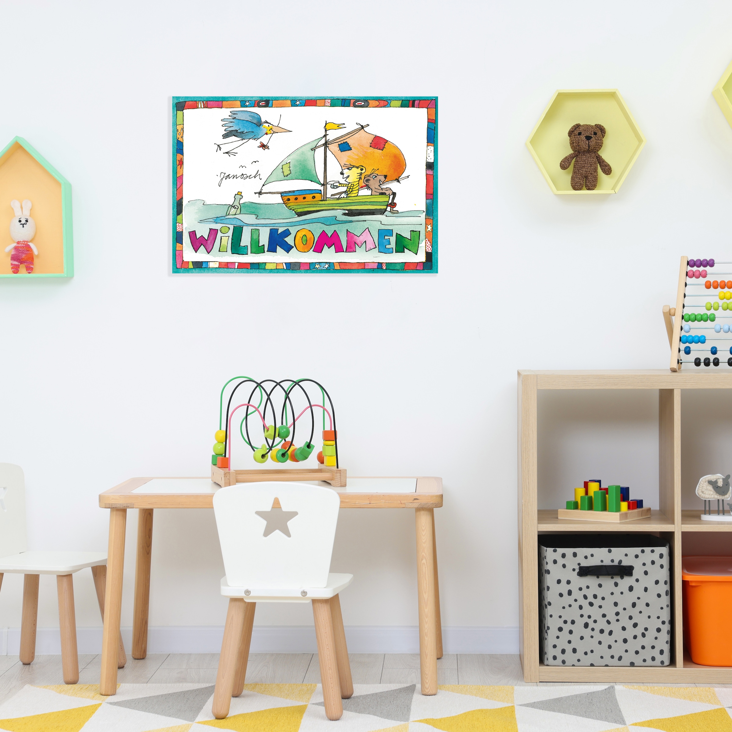 LuckyLinde Wanddekoobjekt »Der kleine Tiger und der kleine Bär - Willkommen«, (1 St.), Exklusive JANOSCH Kindermotive, Stahlschild