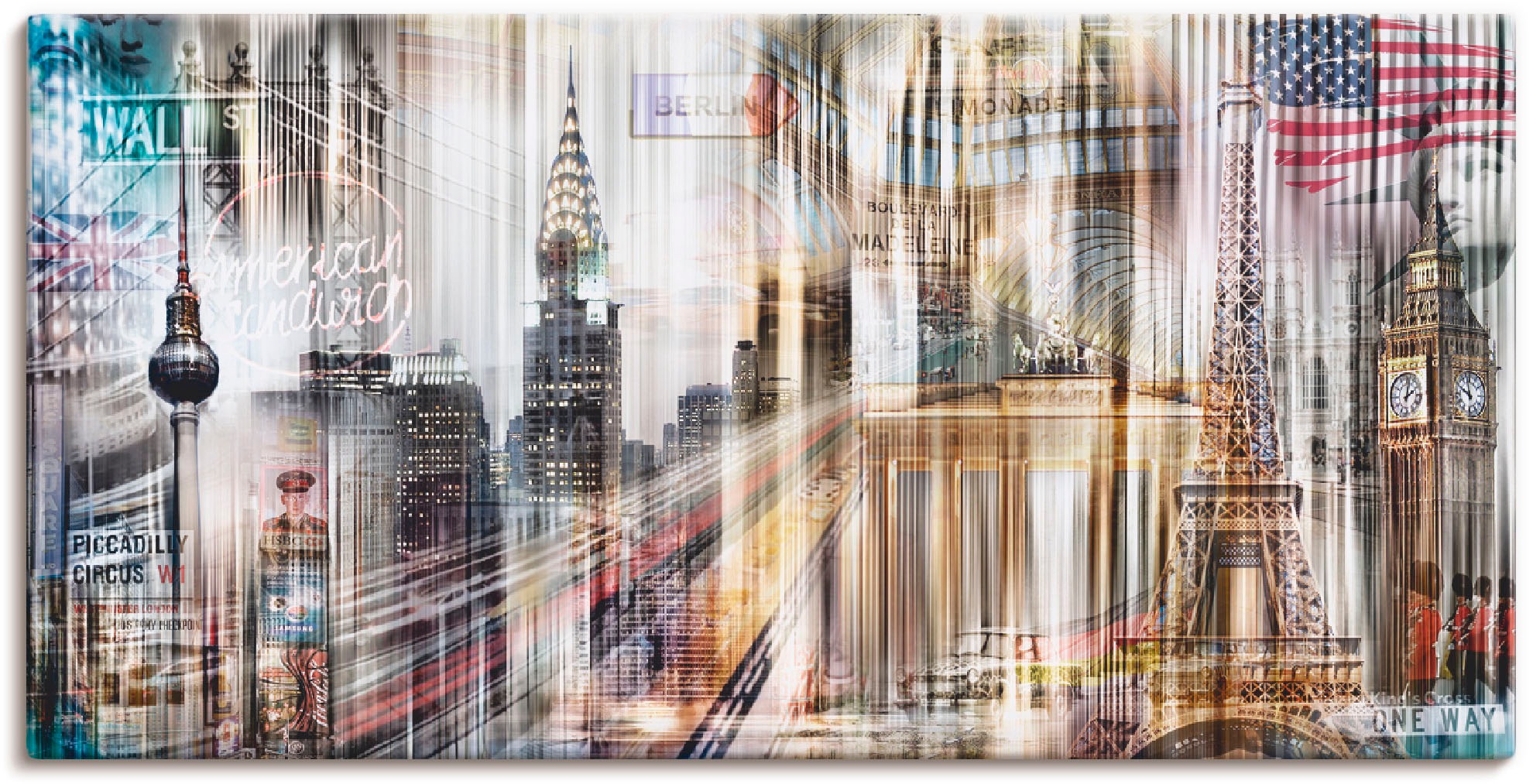 Artland Wandbild Collage«, Wandaufkleber »Metropole Größen in Leinwandbild, (1 Abstrakte oder Raten auf St.), Gebäude, Poster kaufen als Skyline versch