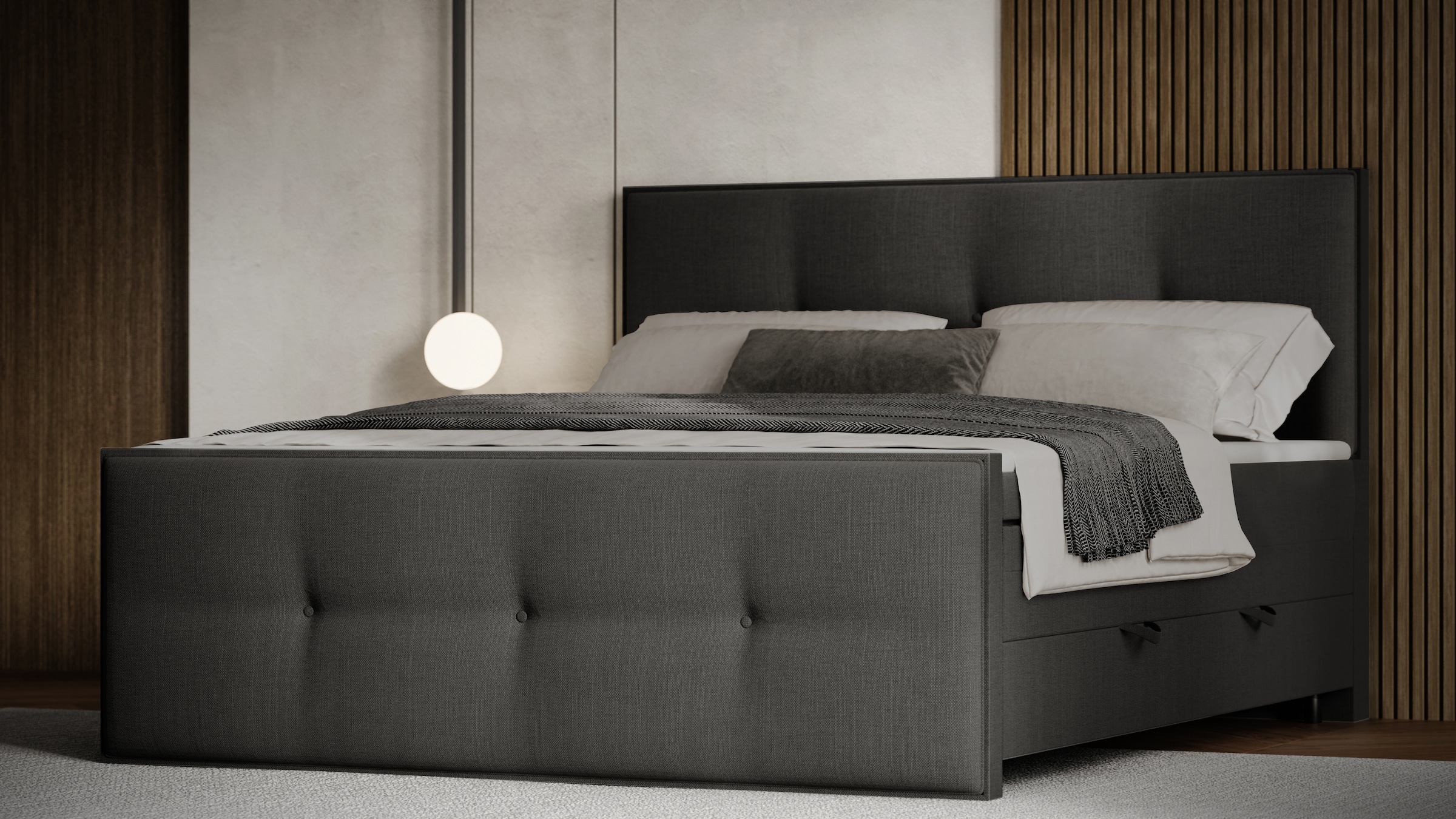 FORTE Boxspringbett »Eve inkl. zwei Bettkästen und Kaltschaum Topper« und einer 7-Zonen-Tonnentaschen-Federkernmatratze (H3)