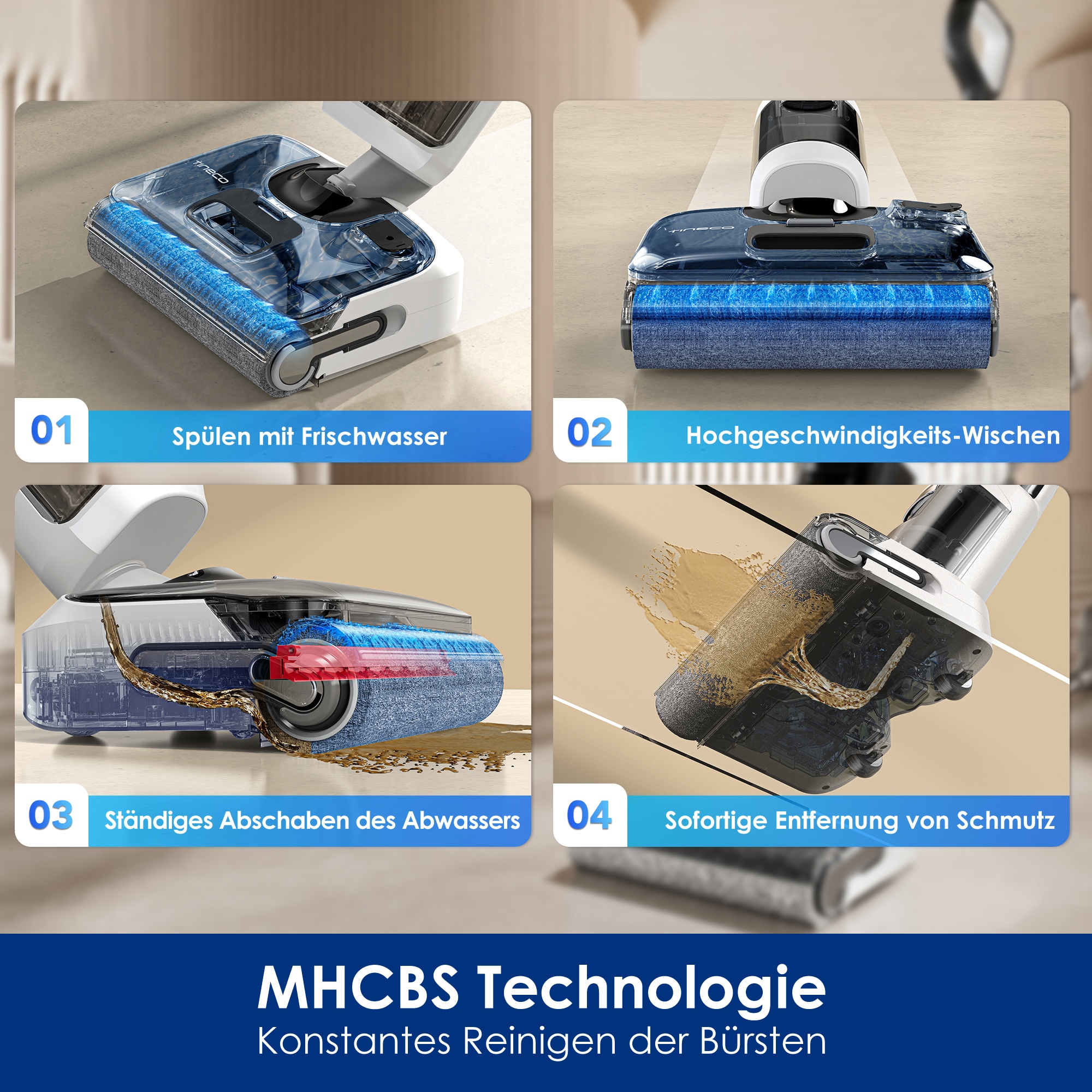Tineco Nass-Trocken-Sauger »Floor One S5 Stretch Extreme, 180° Neigung, Selbstreinigung,«, 40 Min Akku, automatische Anpassung der Saugleistung, Tierhaarfilter