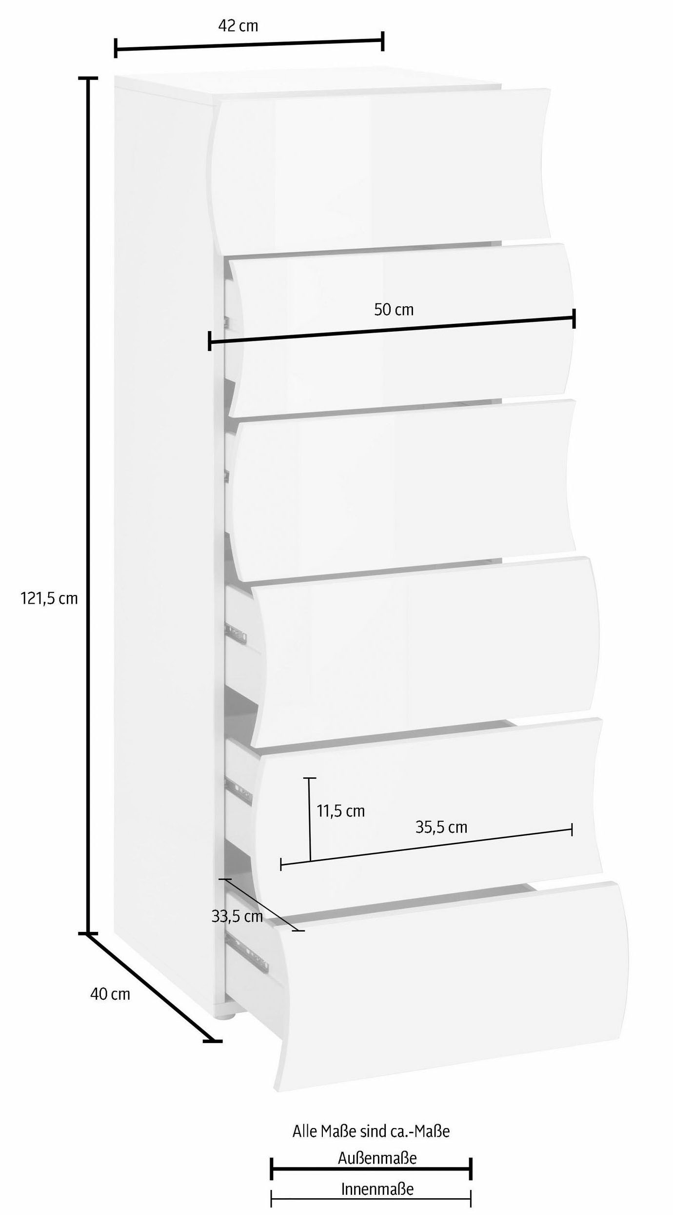 Home affaire Kommode »Onda« Onda, 50 cm breit, Anthrazit matt, 6 Schubladen, Made in Italy