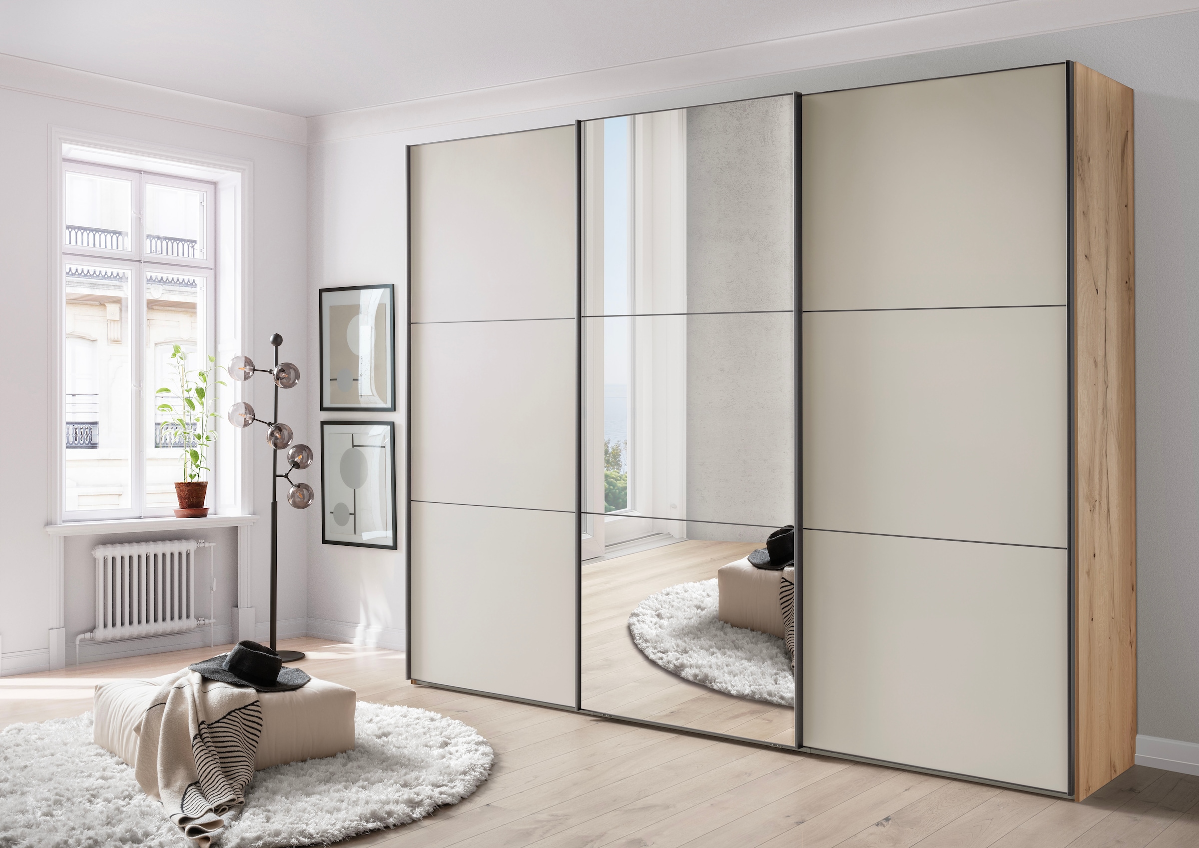 WIEMANN Schwebetürenschrank »Phoenix, Made in Germany, modernes Design, Highlight, Blickfang« Viele Farbkombinationen, in 4 Breiten und in 2 Höhen erhältlich,  maximaler Staurraum, inkl.Einlegeböden, Wäscheböden u. Dämpfer