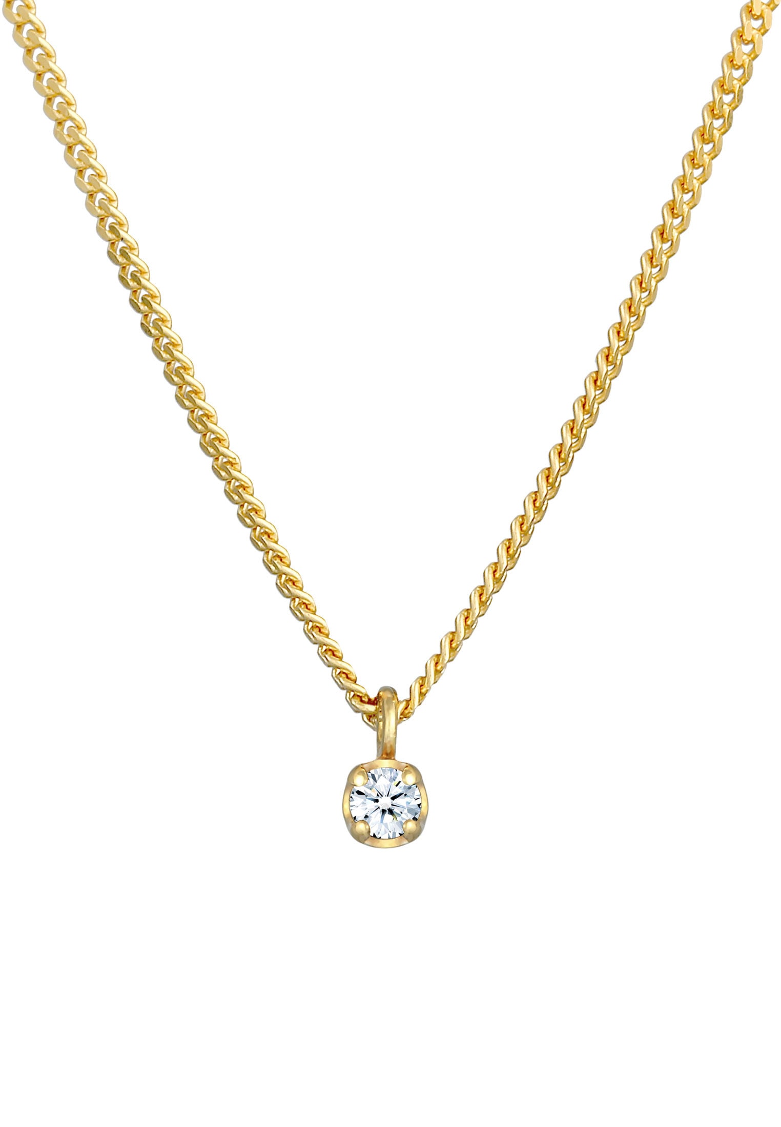 Elli DIAMONDS Silberkette »Halskette Solitär Diamant (0.03 ct.) Elegant 375 Gelbgold«
