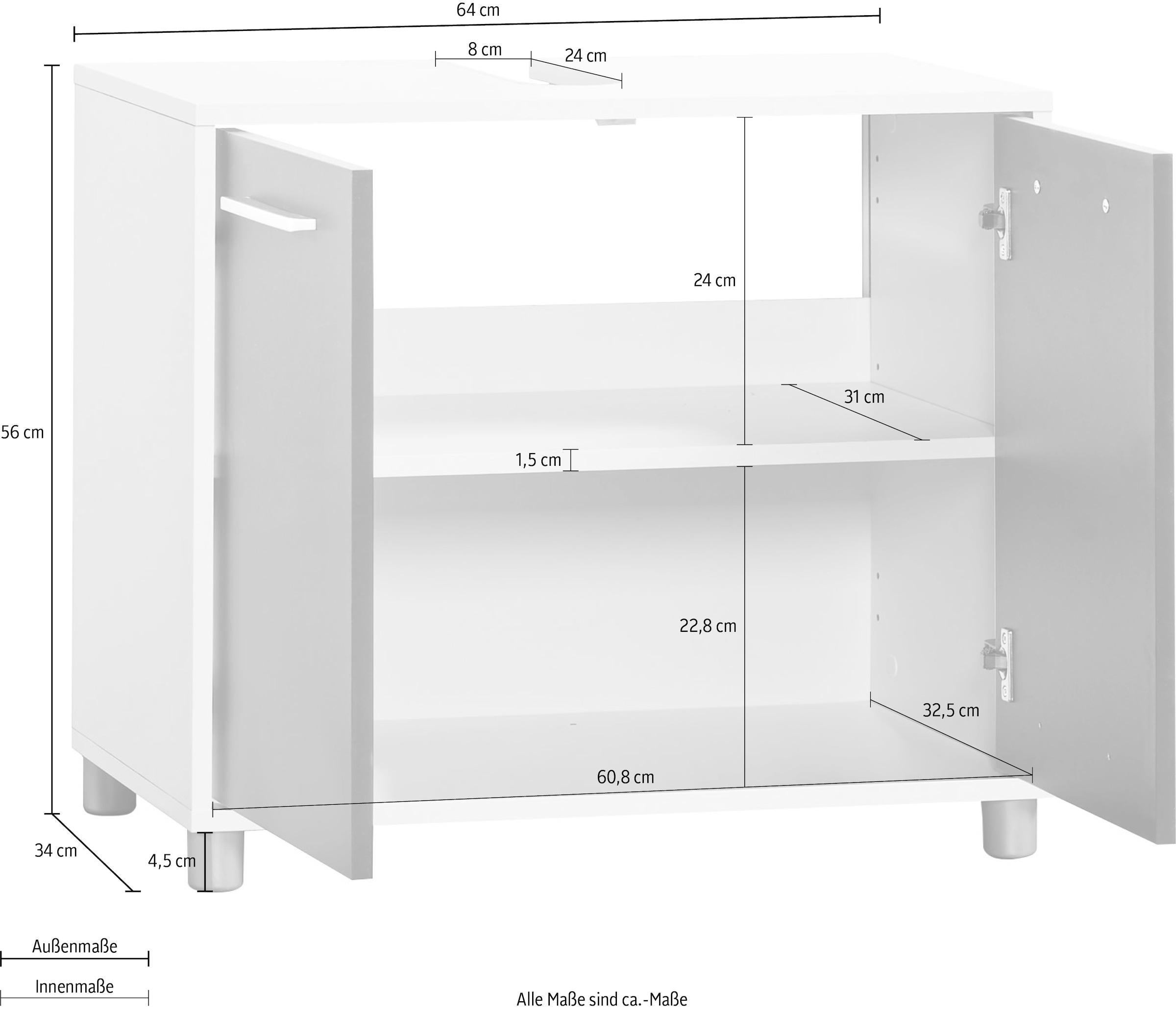 Procontour Waschbeckenunterschrank »Betty«, Breite 64 cm, mit Einlegeboden, Badezimmerschrank WBU Badmöbel