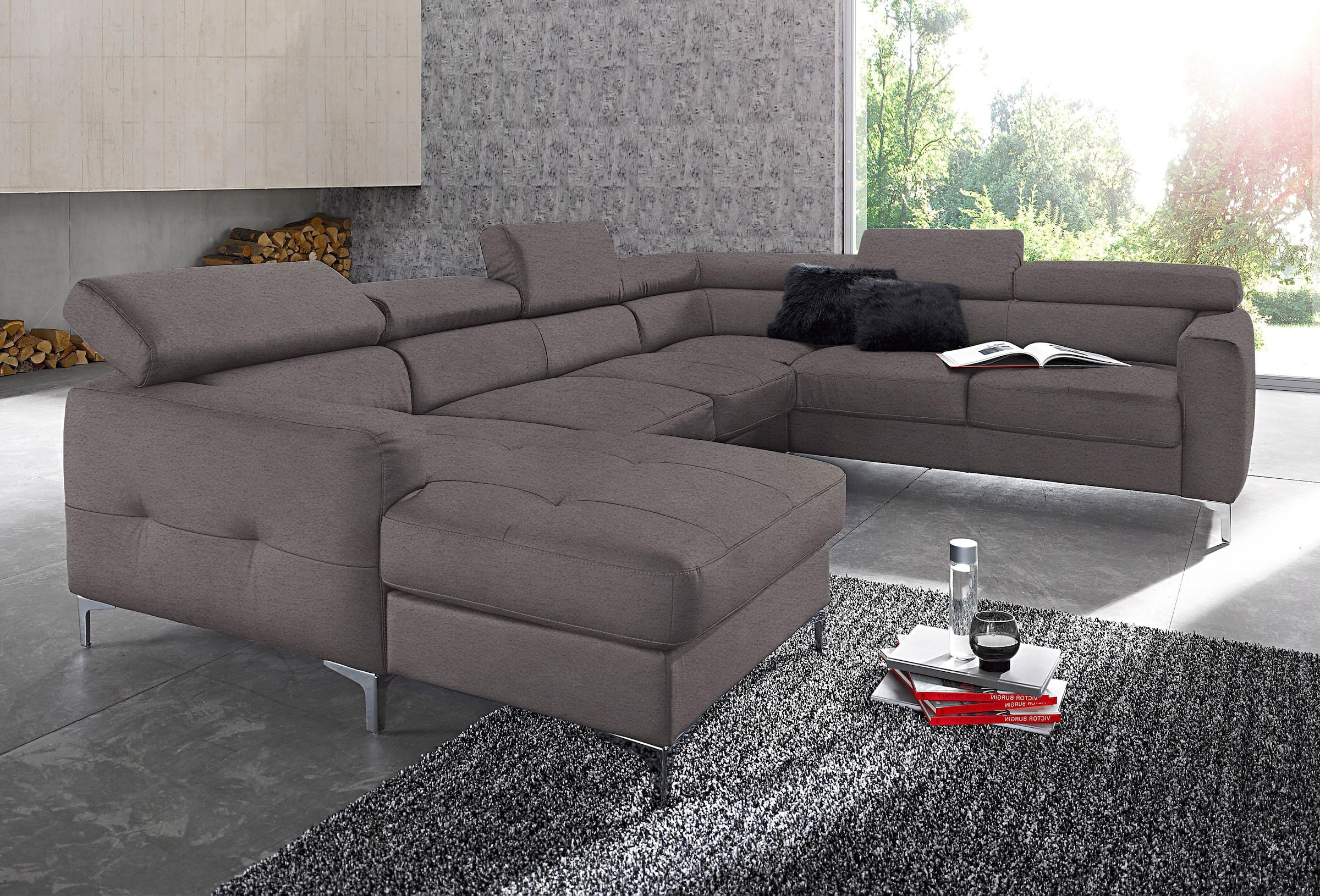 COTTA Polstergarnitur »Sammy U-Form«, (Set, Tiefe der Recamiere 169 cm), Set bestehend aus: Wohnlandschaft mit Kopfteilverstellung & Hocker