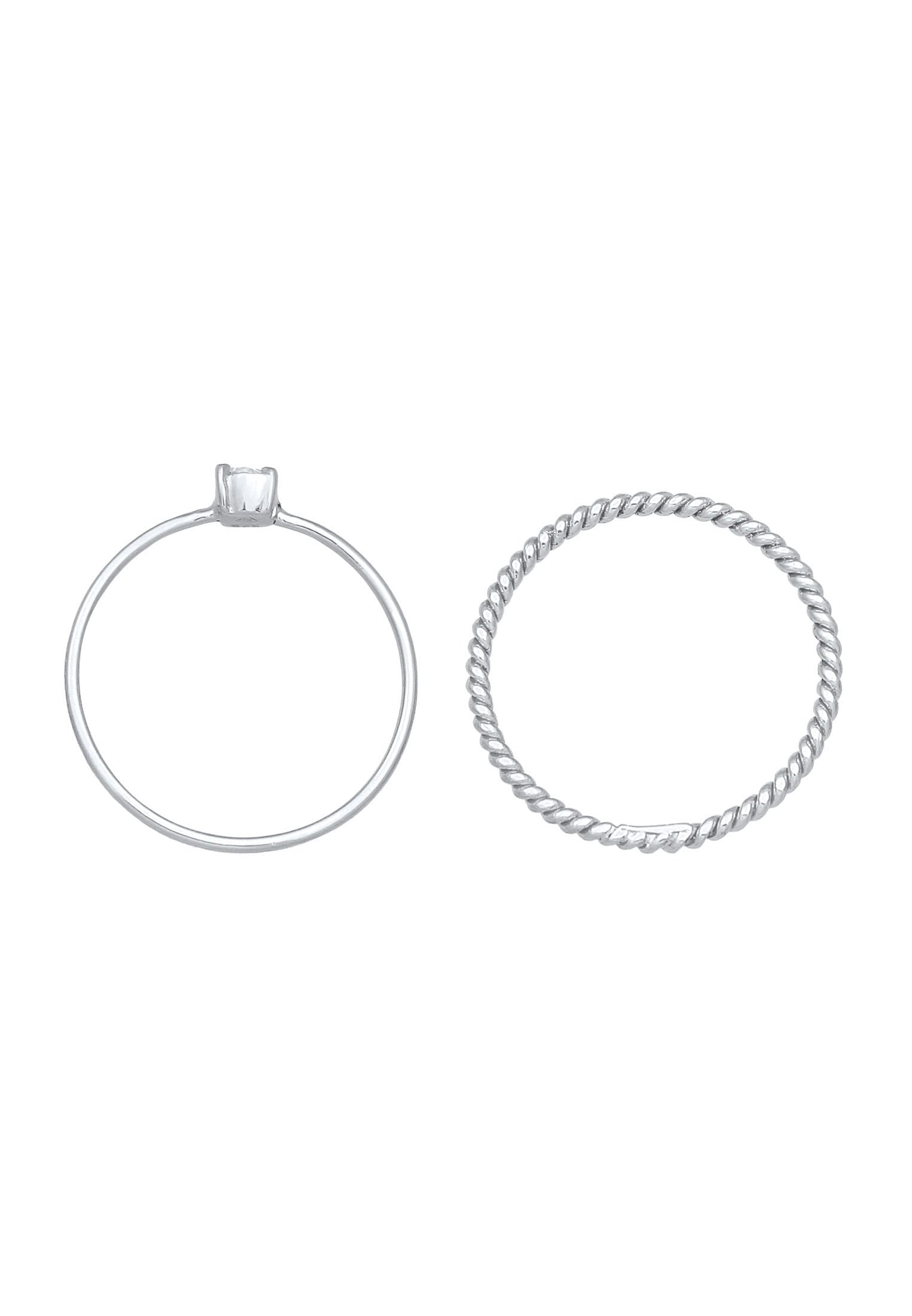 Elli Ring-Set »Ring Zirkonia Gedreht Twisted Set (2 tlg) 925 Silber«