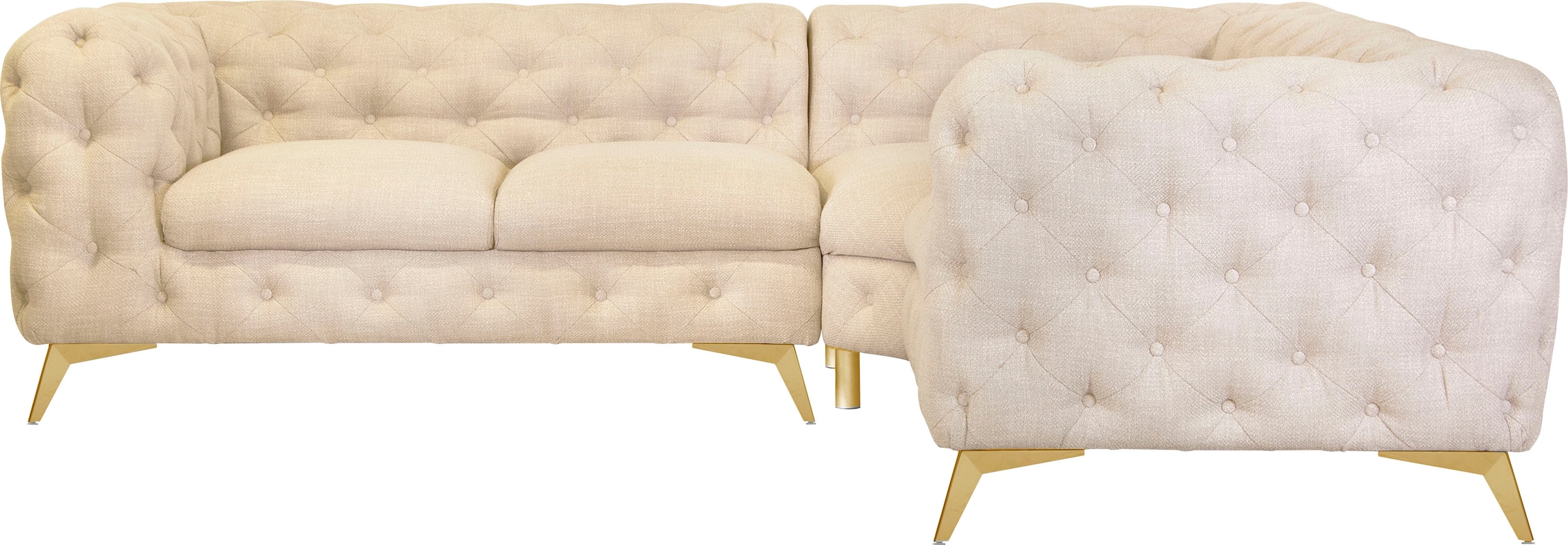 Home affaire Chesterfield-Sofa »Ecksofa GLYNIS L-Form mit Wellenunterfederung, Maße B/T/H 264/264/75cm« aufwändige Knopfheftung, moderne Chesterfield Optik, Fußfarbe wählbar