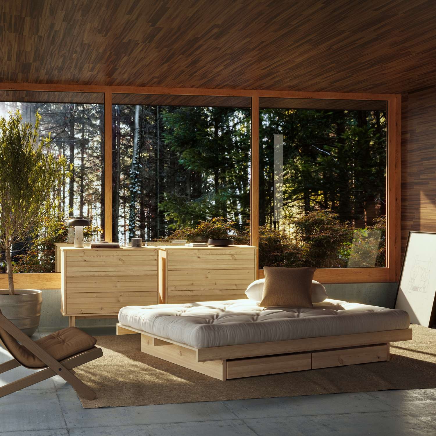 Karup Design Bettgestell »Kanso Bed, Stauraumbett, Bett mit oder ohne Schubladen«, Bett mit/ohne Schubladen, inkl Lattenrost, FSC®zertifiert