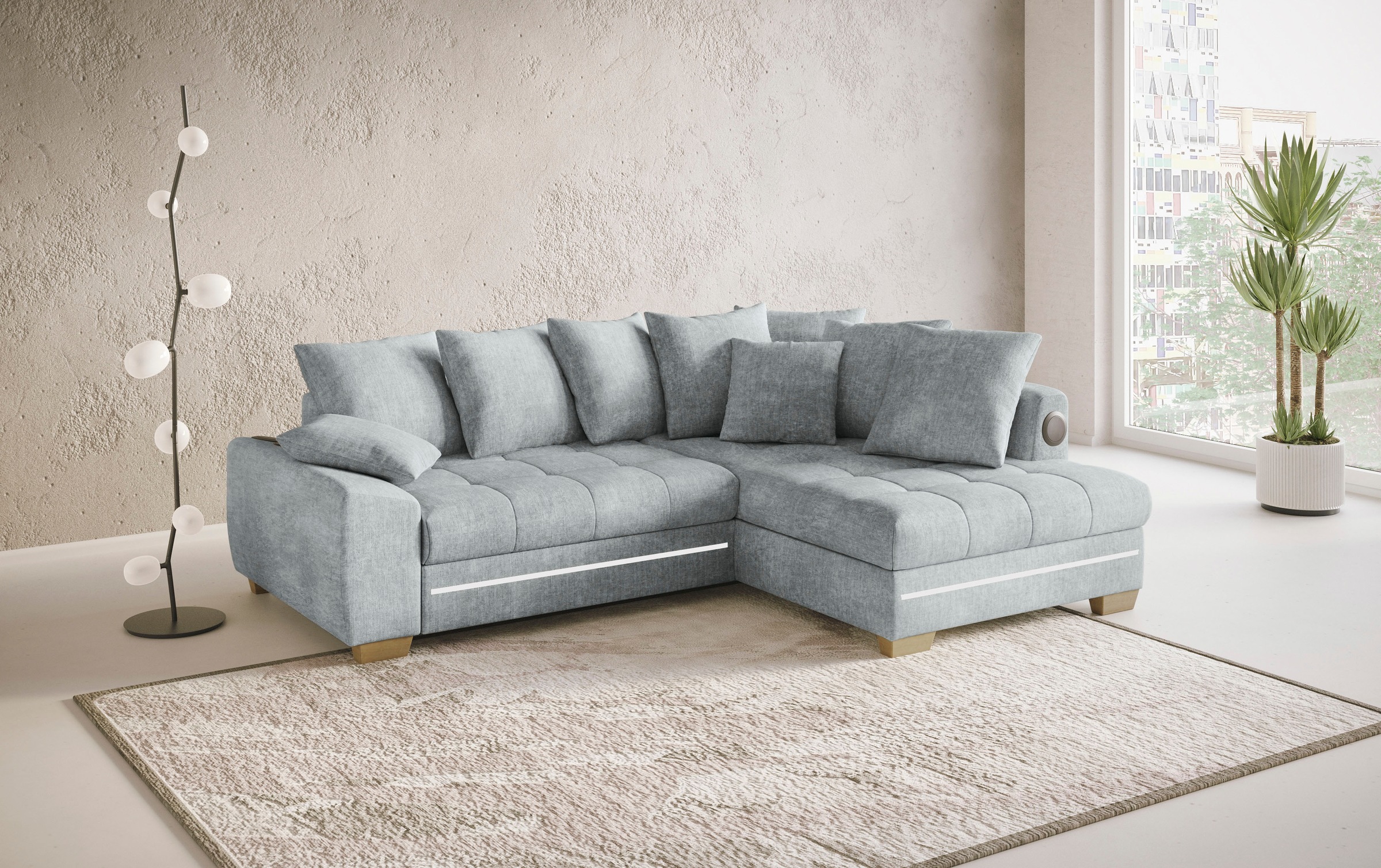 Mr. Couch Ecksofa »Nikita II, L-Form«, mit Kaltschaum, RGB-LED, Soundsystem, wahlweise mit Bett, Bettkasten