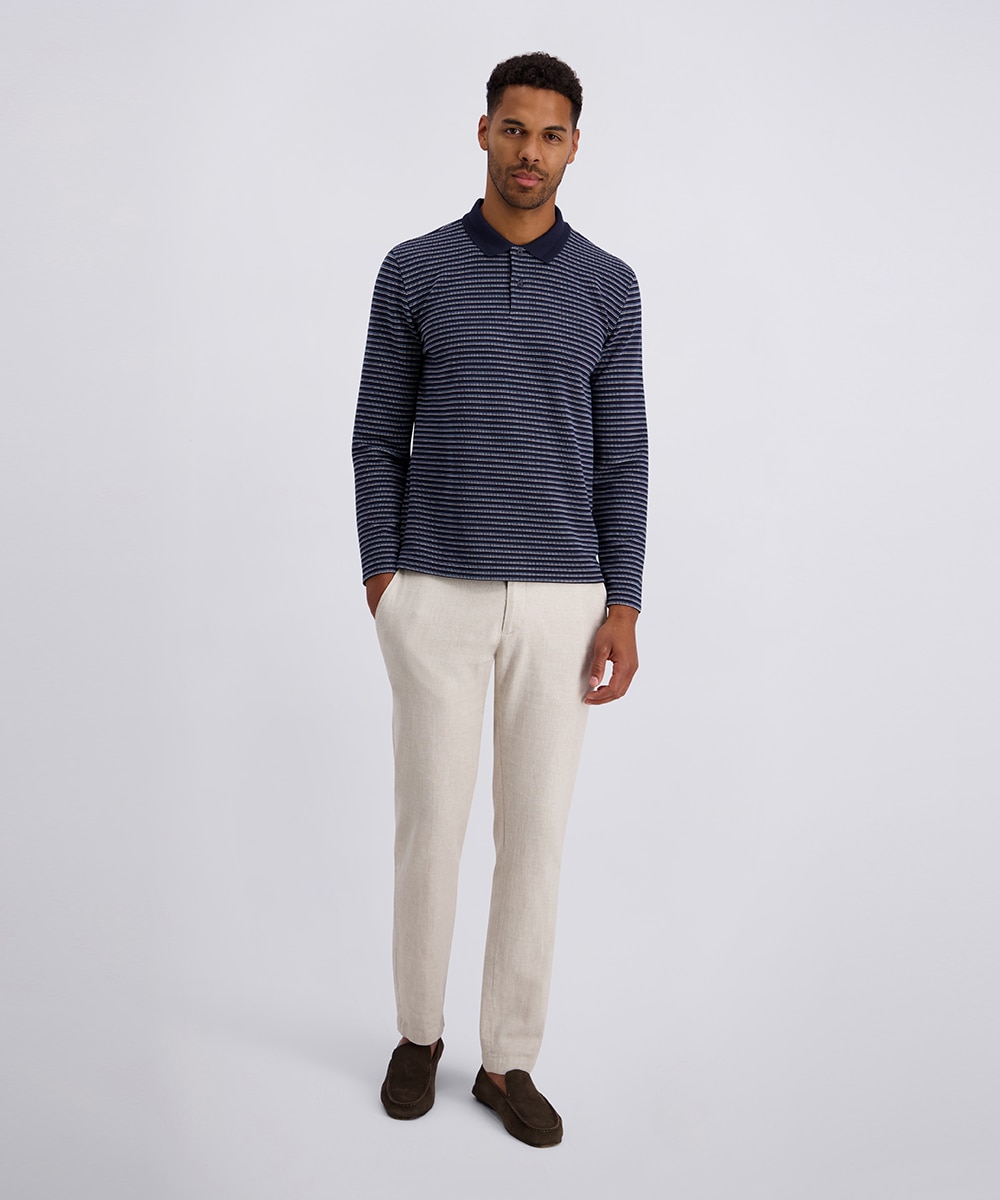 Pierre Cardin Langarm-Poloshirt Piqué Interlock im Streifendessin