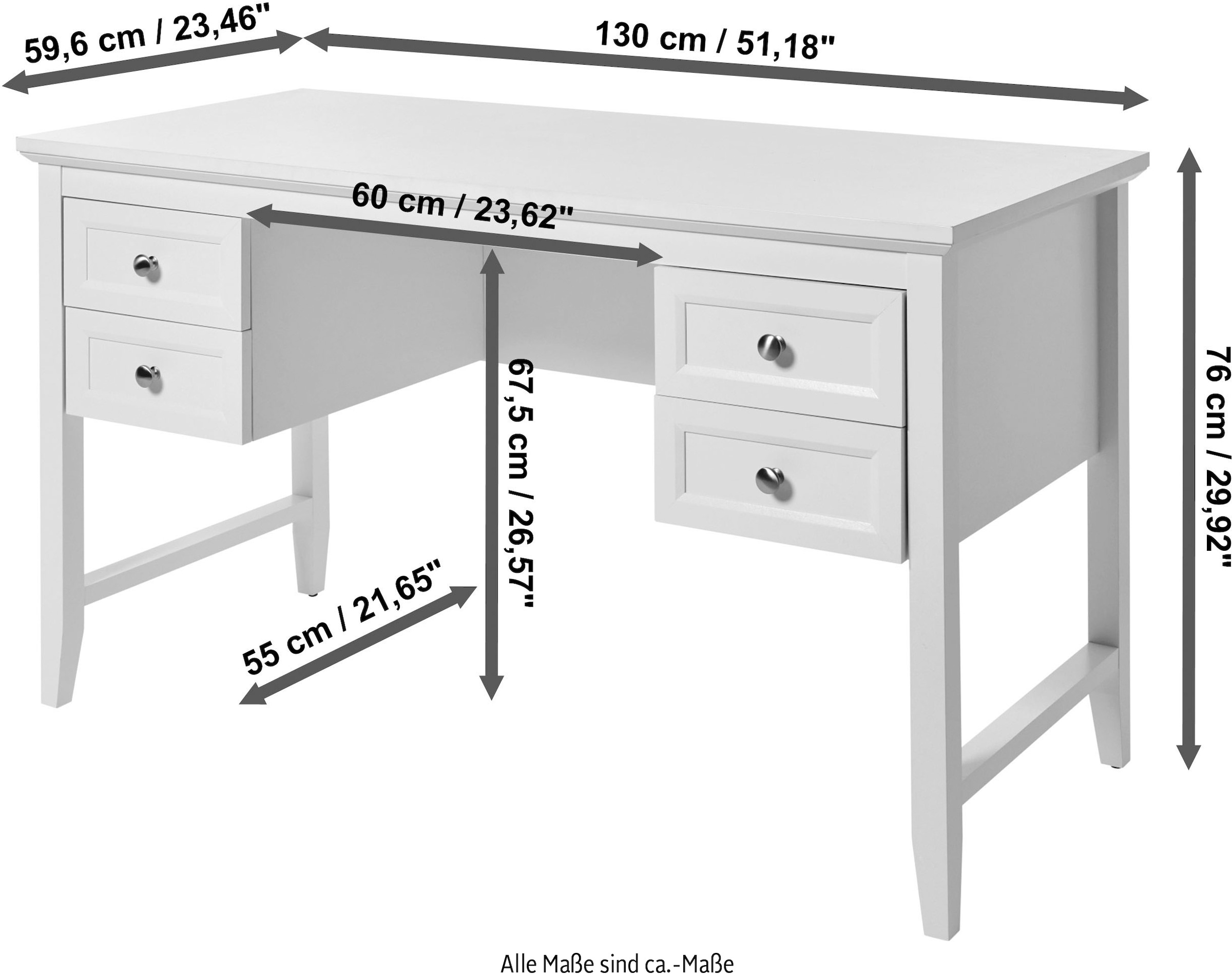Jahnke Schreibtisch »CLASSIC D 130«, (1 St.), Schreibtisch, 4 Schubladen, Breite 130 cm
