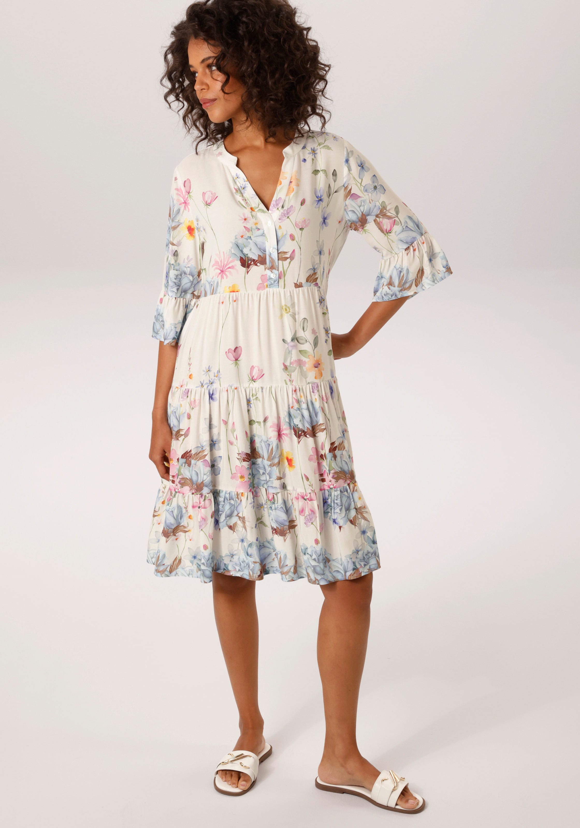 Aniston CASUAL Tunikakleid mit malerischen Blumen bedruckt- NEUE KOLLEKTION