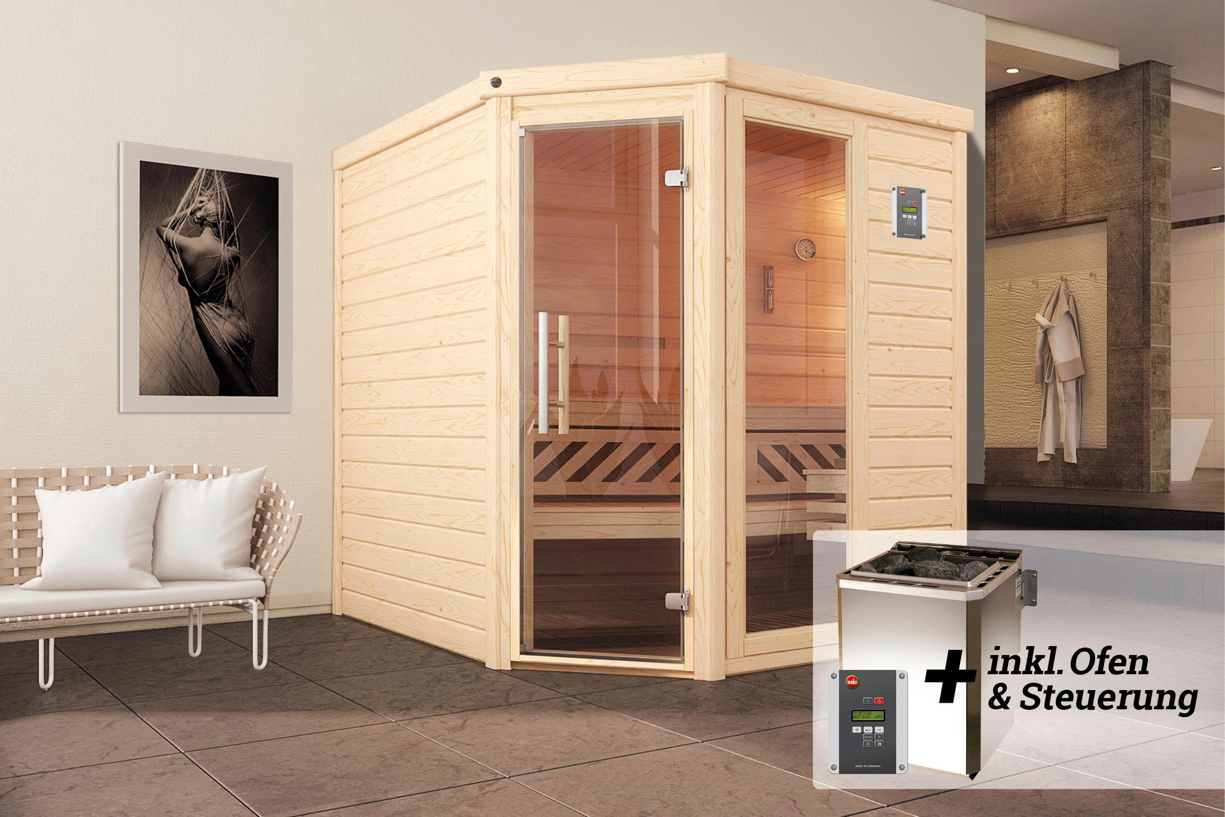 weka Sauna »Turku« Set,  7,5 kW Bio-Ofen mit digitaler Steuerung