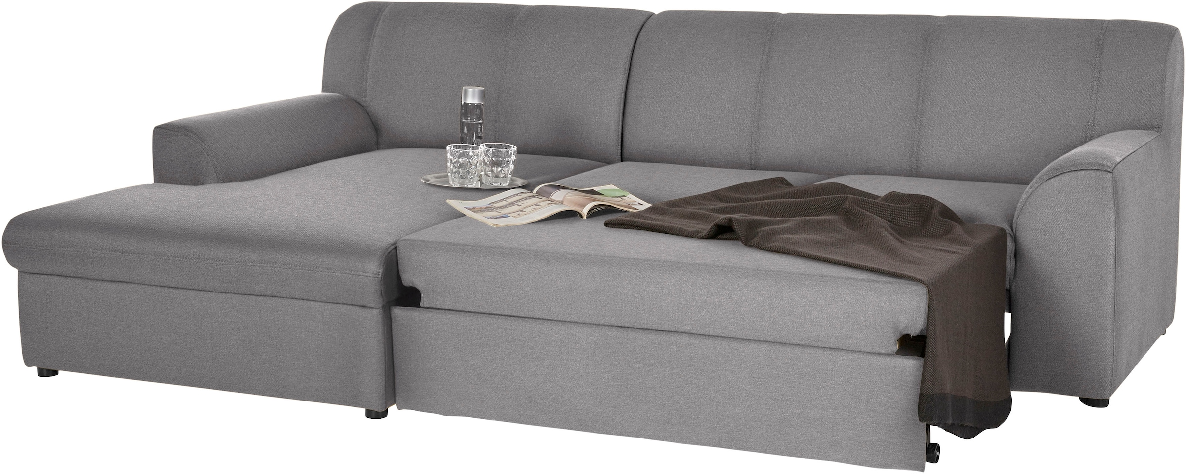 DOMO collection Ecksofa »Topper, elegant und zeitlos, kompaktes Stellmaß 245/155cm, L-Form«, mit Recamiere, wahlweise mit Schlaffunktion