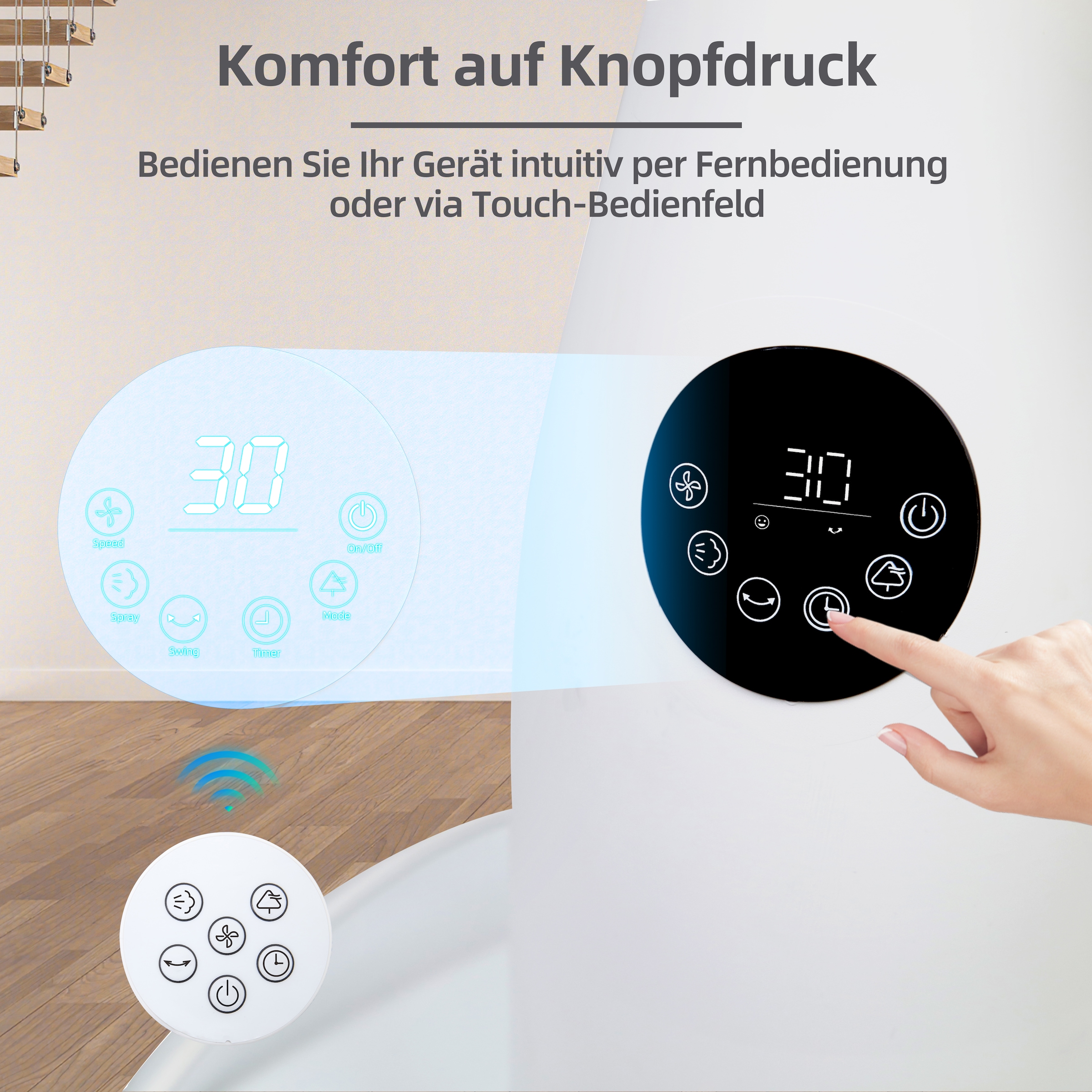 be cool Standventilator »Premium Sprühnebel-Standventilator mit 2 Liter Wassertank«, Sprühnebel-Funktion, Ambientebeleuchtung, Fernbedienung