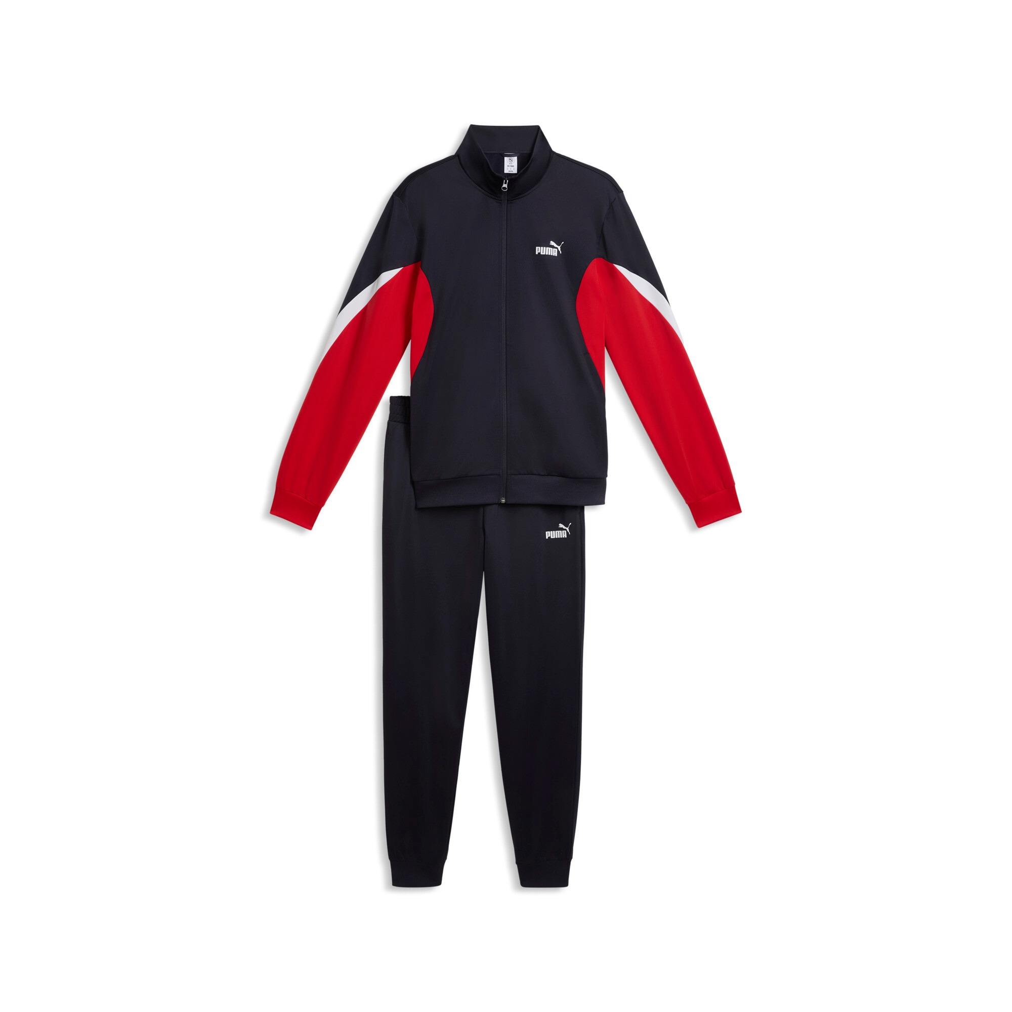 PUMA Trainingsanzug »ESS BLOCK POLY SUIT« 2 ohne Kapuze, Regular Fit, pflegeleicht