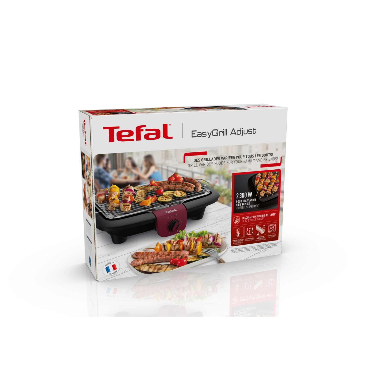 Tefal Tischgrill »Easygrill Adjust, wasserbefüllbare Tropfschale gegen Rauch und Gerüche«, 2300 W, spülmaschinengeeigneter Rost und Tropfschale, platzsparend, BG90E5