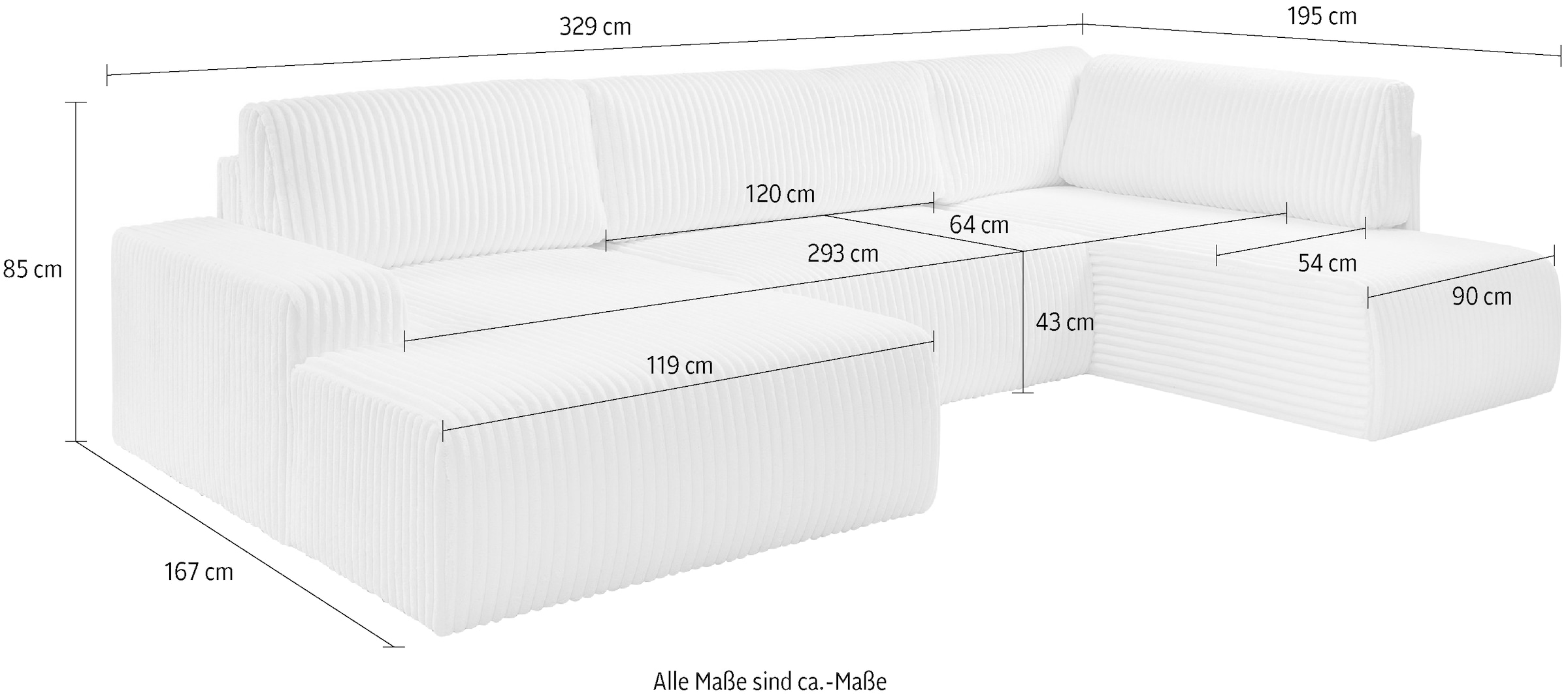 WERK2 Wohnlandschaft »Rotterdam-U, U-Form, in kuschelweichem Cord oder Breitcord«, Design Sofa mit Schlaffunktion & Bettkasten, Breitcord, Taupe