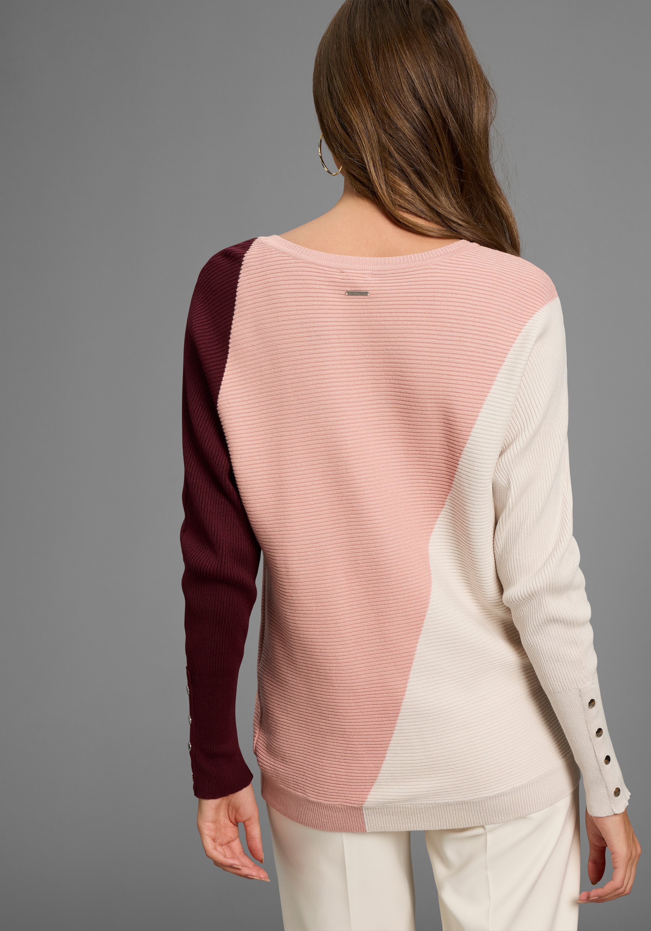 Laura Scott Fledermauspullover Übergangspullover mit breiten Streifen und Knopfdetails