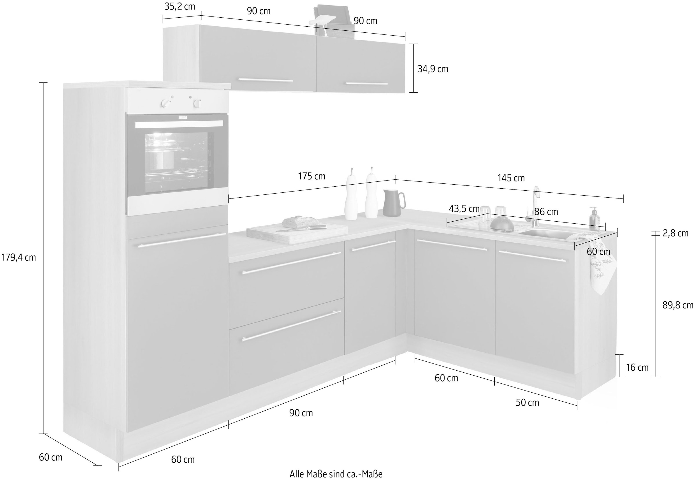 OPTIFIT wahlweise Stellbreite mit Winkelküche »Bern«, cm, bequem E-Geräten 265x175 kaufen