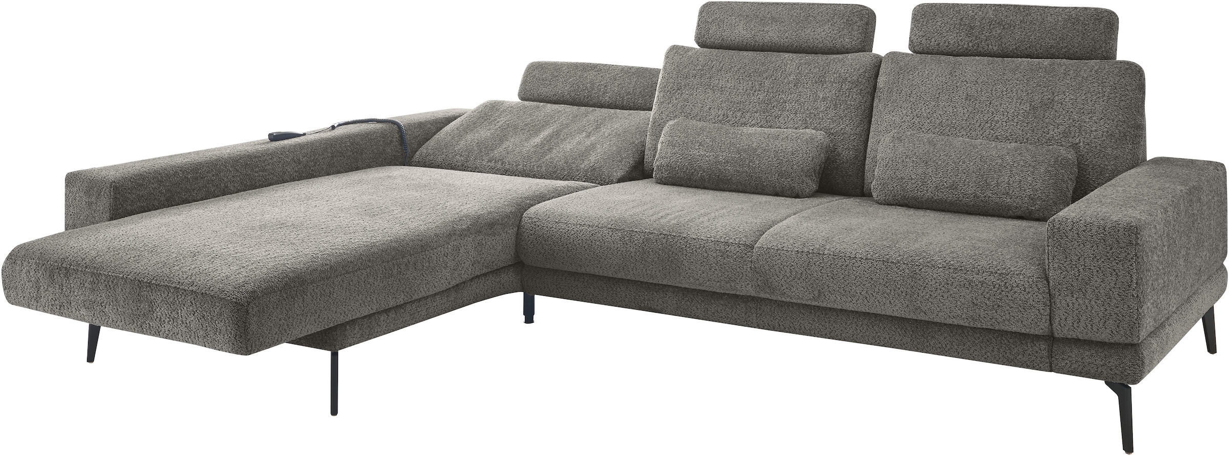 set one by Musterring Ecksofa »SO 3600, inkl motor. Sitztiefenverstellung, Kopfstützen, Nierenkissen«, Sitzhöhe 42 cm, Federkern, Breite 293 x Tiefe 180 cm, Kama anthrazit