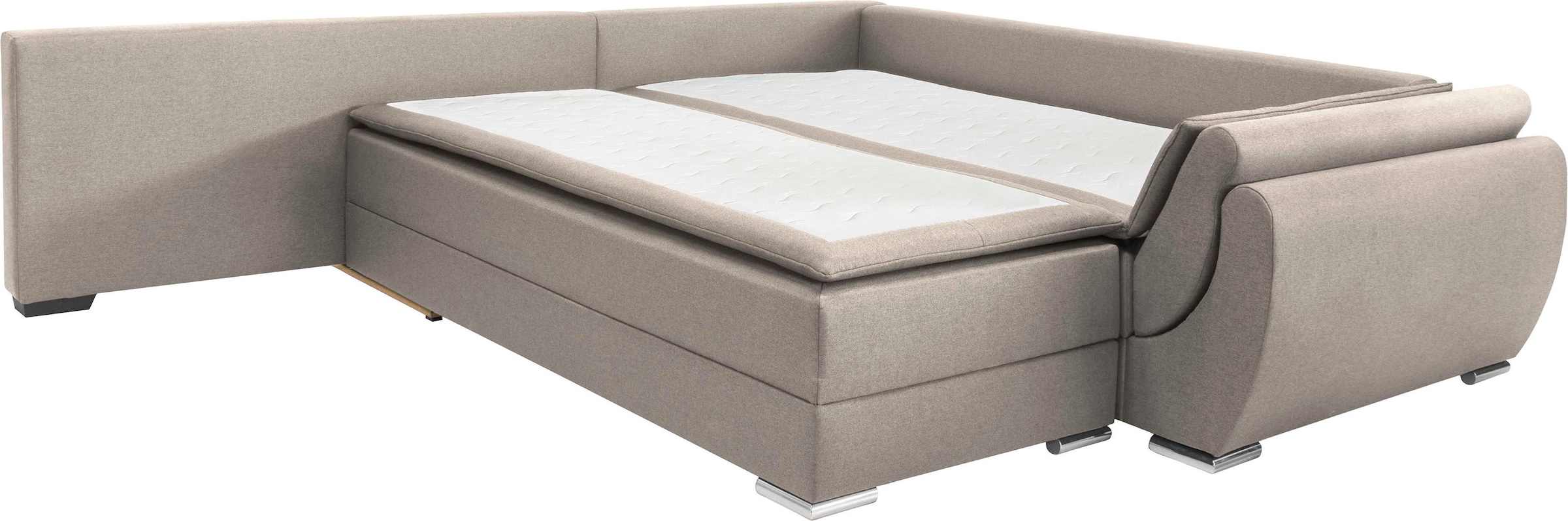 INOSIGN Ecksofa »Göteborg«, mit Boxspring-Bettfunktion und Bettkasten, Dauerschlaffunktion, Topper
