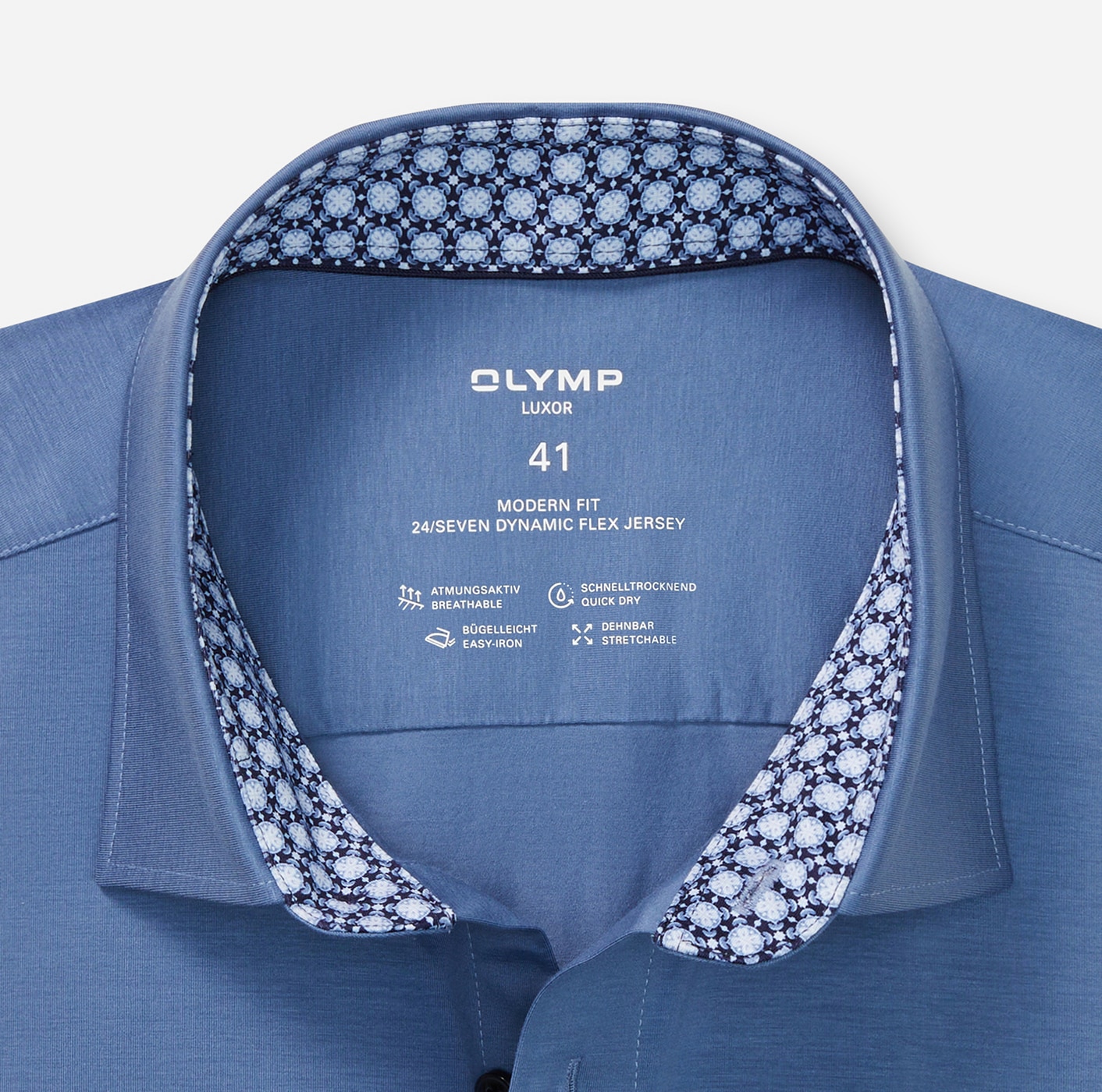 OLYMP Langarmhemd »Luxor 24/Seven modern fit«, Atmungsaktiv, Jersey, modern fit, New Kentkragen, Businesshemd