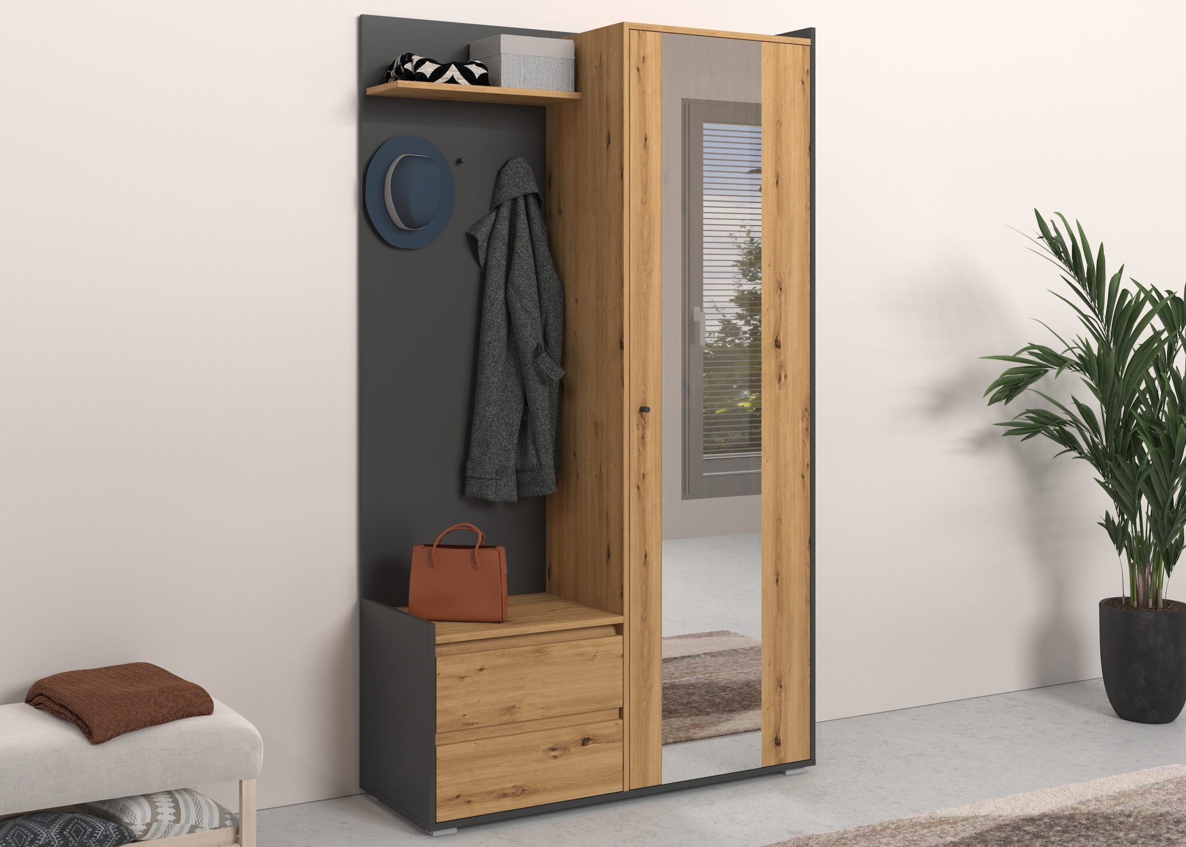 INOSIGN Garderobenschrank »Kosmo«, mit Spiegel Maße 118 x 30 cm, Höhe 190 cm, Breite 110 cm