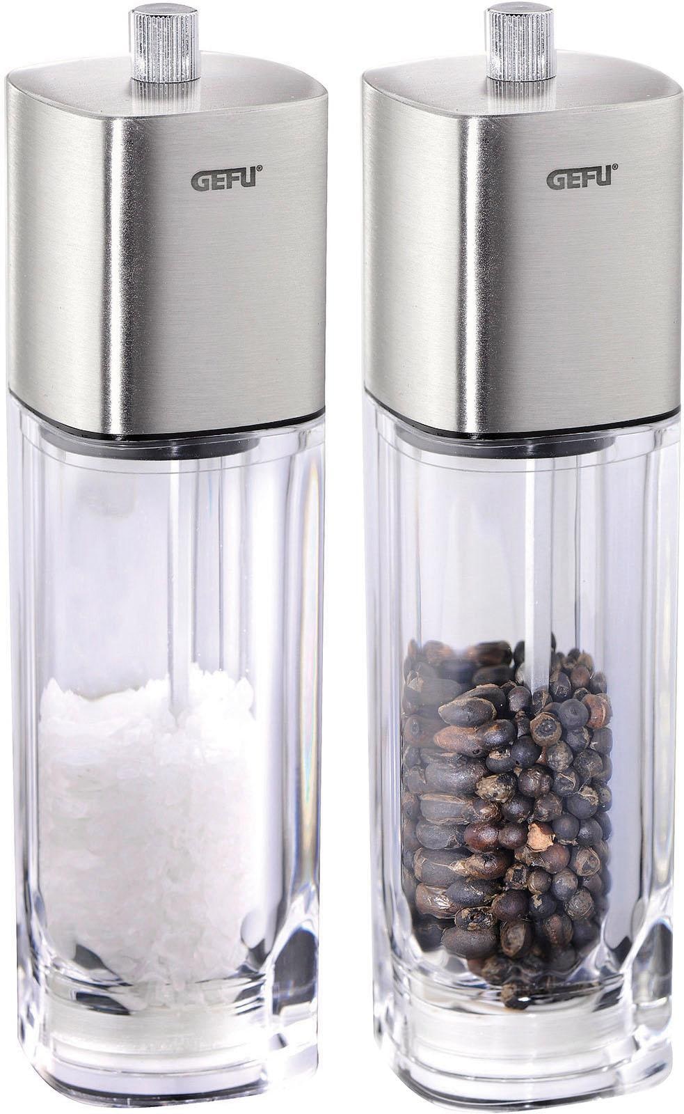 Gefu Dueto Seasoning Mills Set - Adjustable Ceramic Grinding in Silver