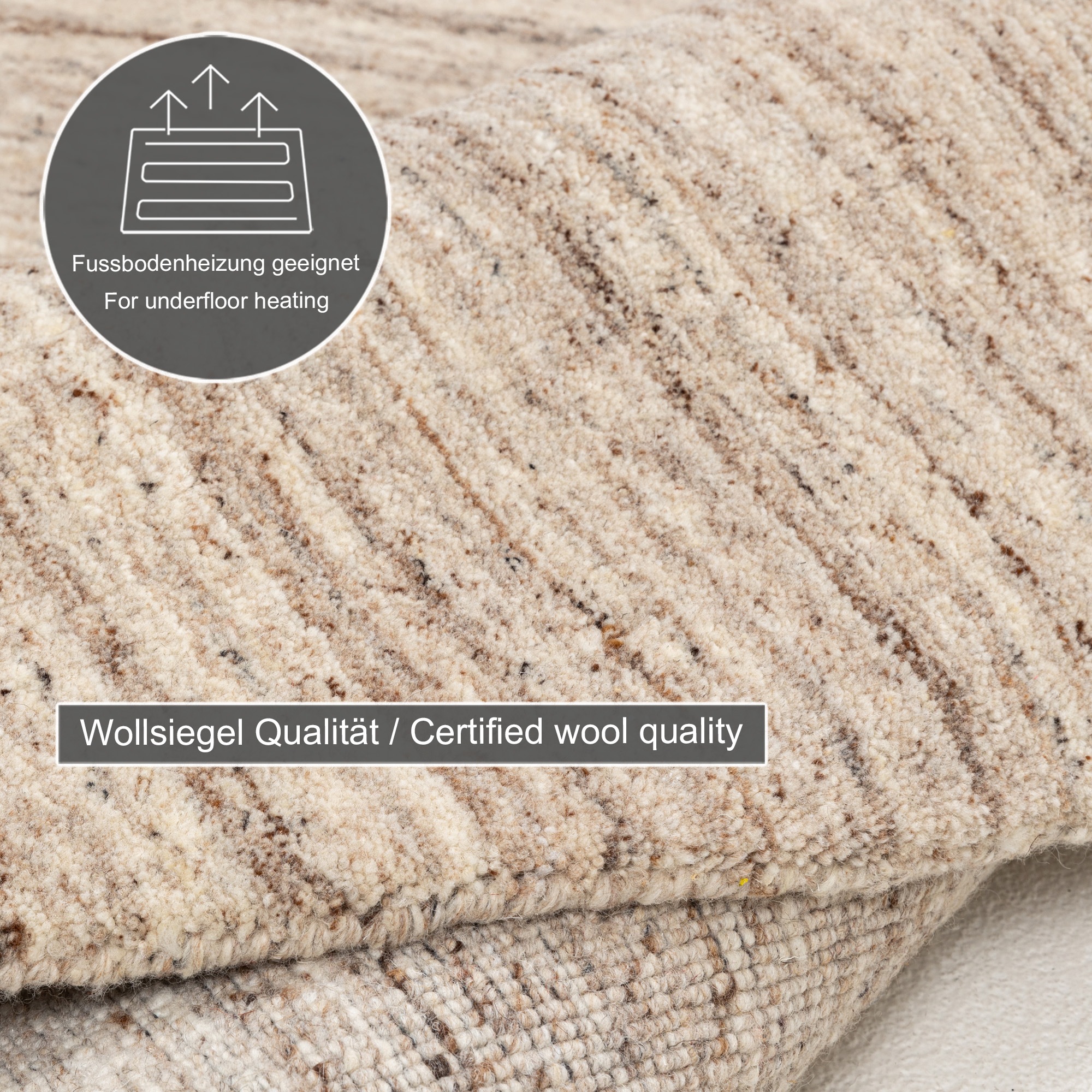 THEKO Wollteppich »Pure UNI« rund 14 mm Höhe Handwebteppich, meliert, reine Wolle, handgewebt