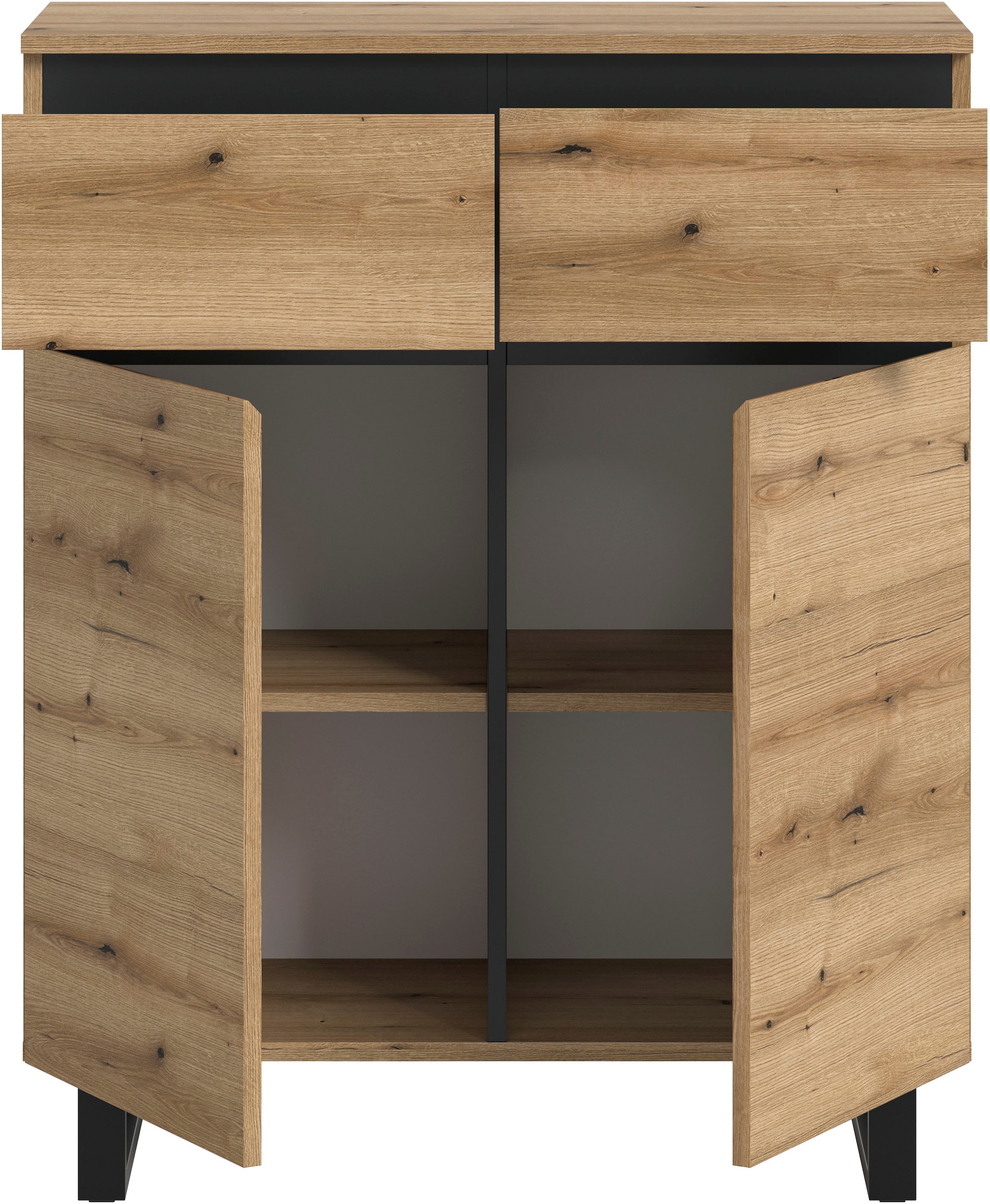 Home affaire Kommode »TOMA, Höhe: 99cm, mit Metall-Kufen-Fuß, 2 Türen, 2 Schubkästen« Anrichte, Sideboard, Schrank, Board, Highboard