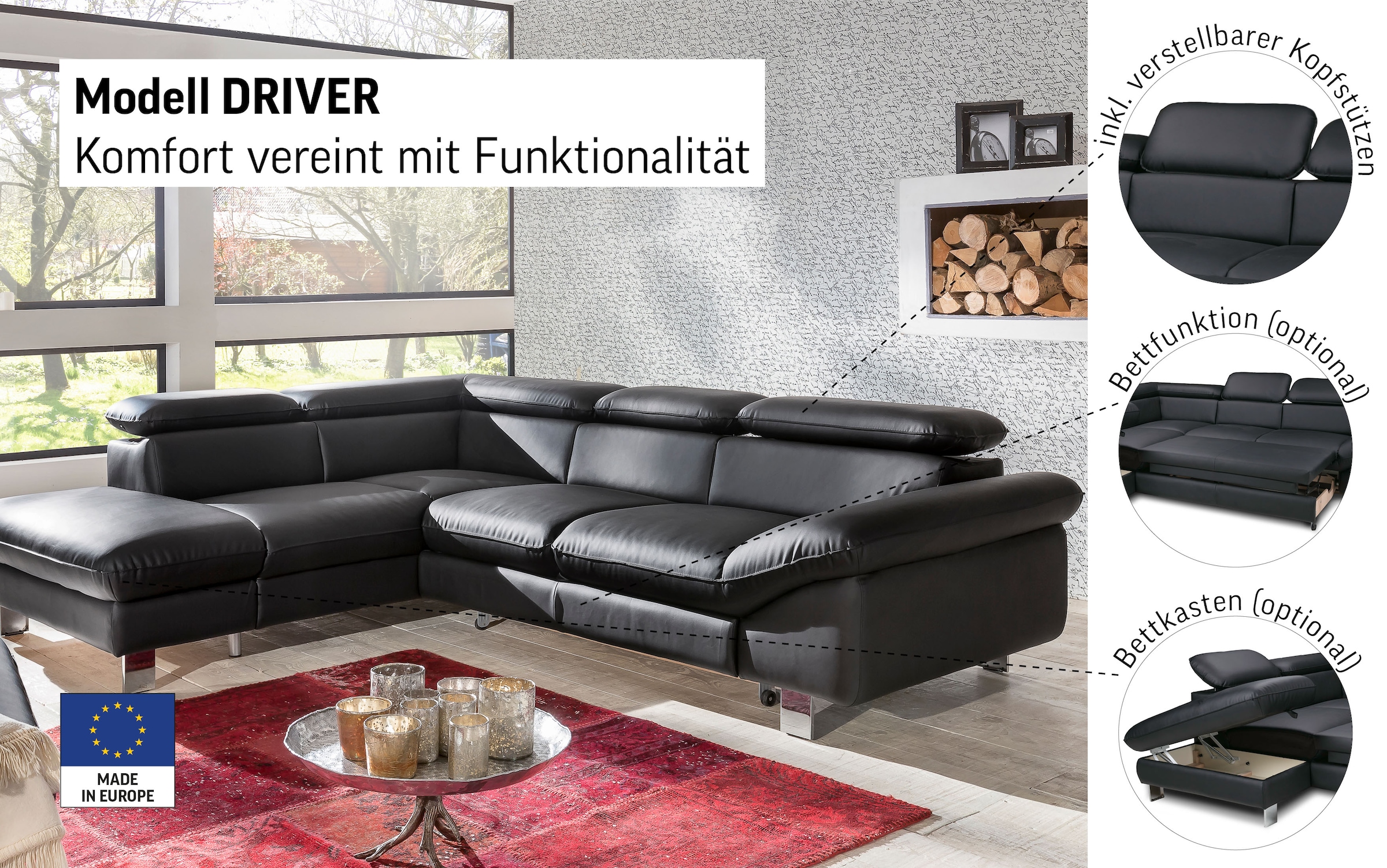 COTTA Ecksofa »Driver L-Form«, mit Kopfteilverstellung, wahlweise mit Bettfunktion & Bettkasten