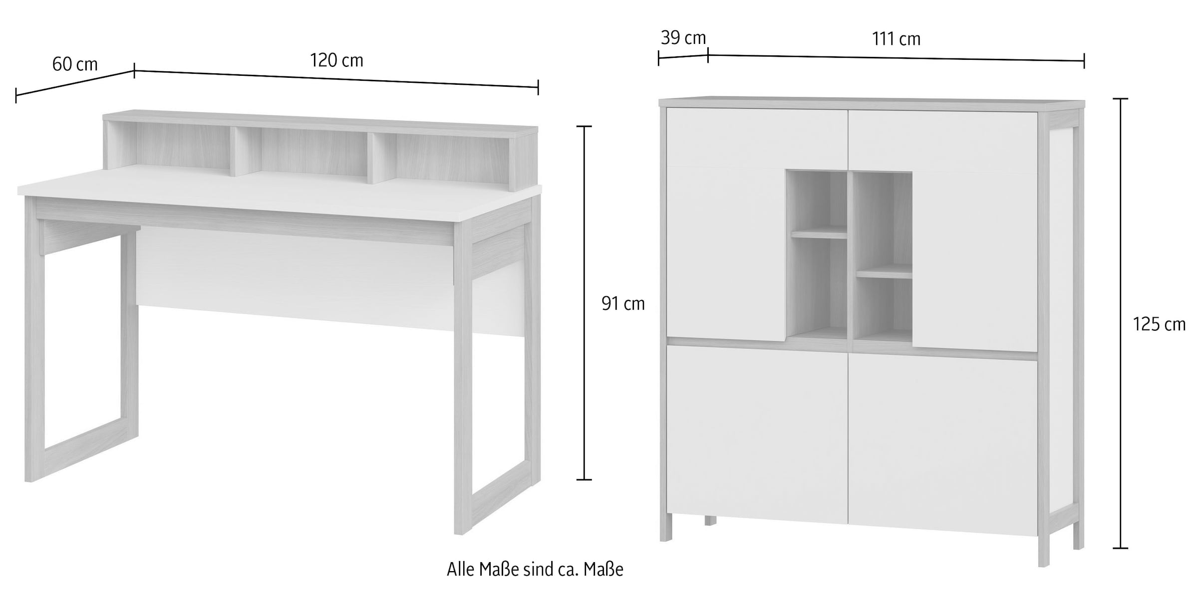 Home affaire Büromöbel-Set »Stranda im Scandi-Style, Home Office, Büro in zwei Farben verfügbar« 2 Stk. tlg. enthält Schreibtisch, Highboard