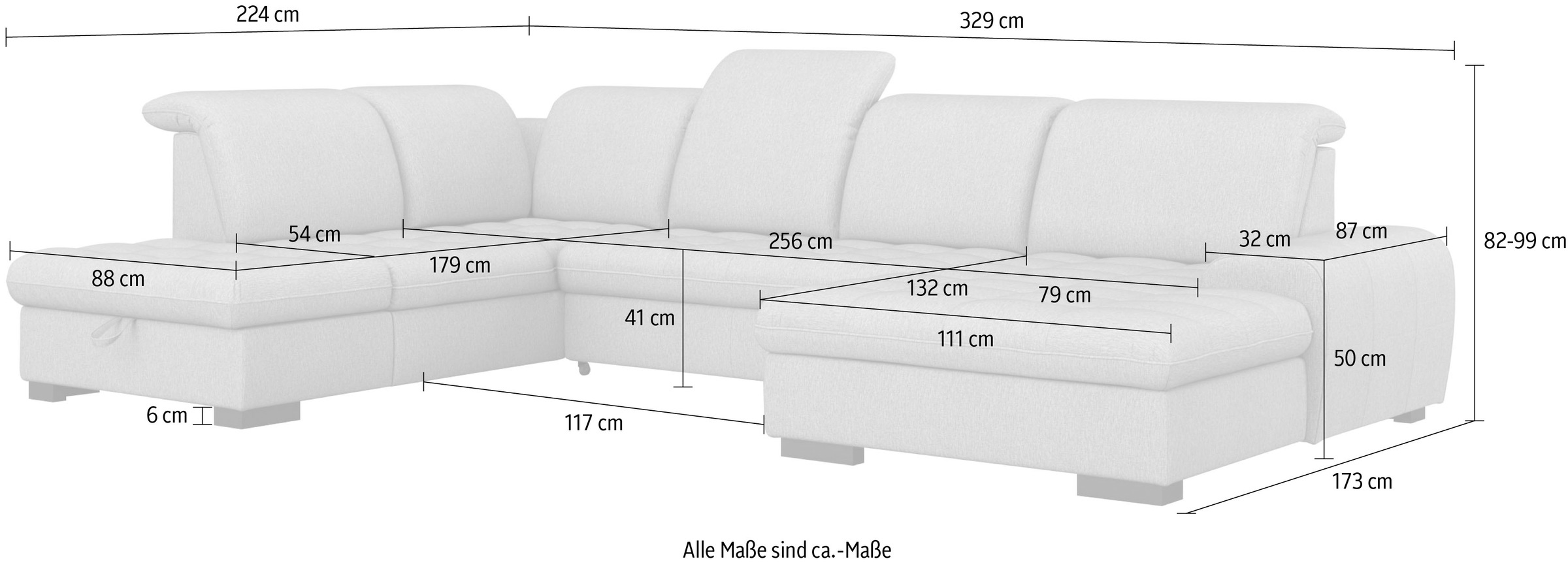 sit&more Wohnlandschaft »Luxor U-Form«, wahlweise mit Bettfunktion, Bettkasten und Kopfteilverstellung