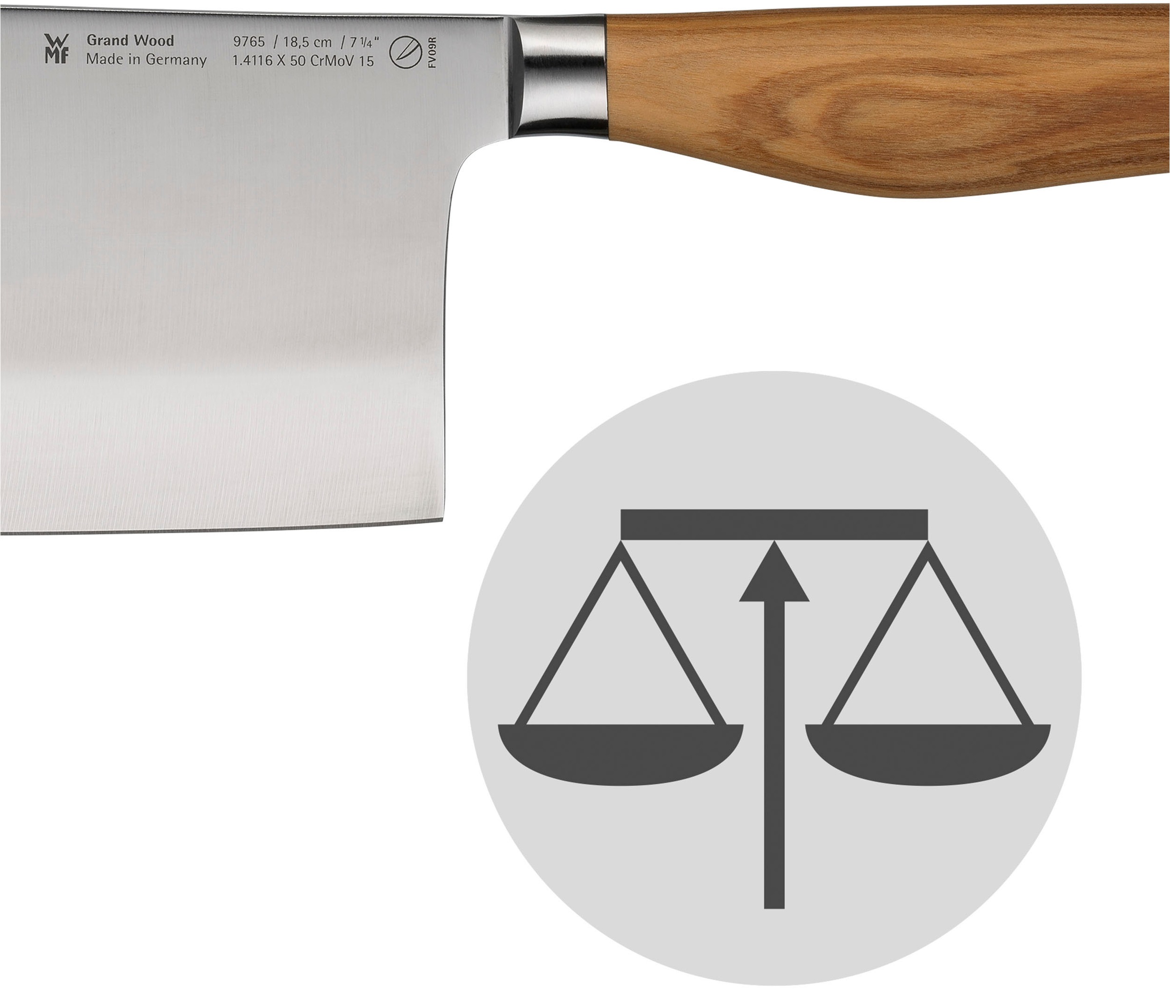 WMF Kochmesser »Grand Wood«, (1 tlg.), 18,5 cm, Olivenholzgriff, handgeschmiedeter Spezialklingenstahl