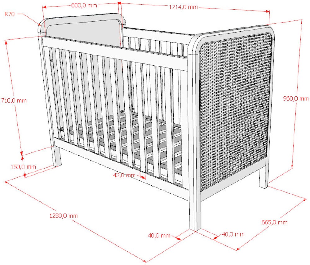 Vipack Babybett »Woods in klassiver Optik, wahlweise mit Rattan- oder Bouclé Optik« Eichenholz mit natürlichem Rattan oder Bouclé an Kopf- und Fußteil