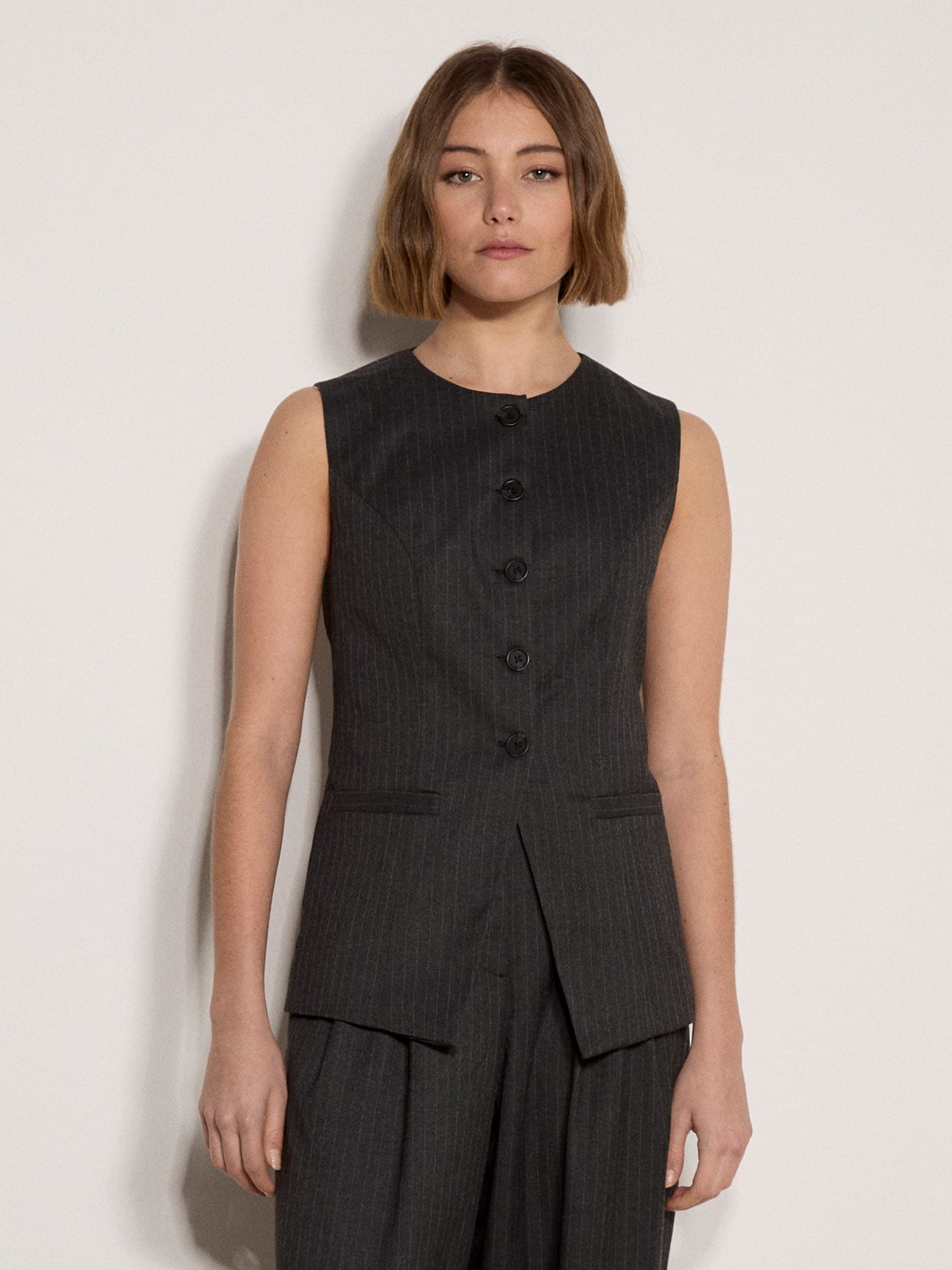 Apricot Blusentop »Übergroße Nadelstreifen-Weste« mit Paspeltaschen