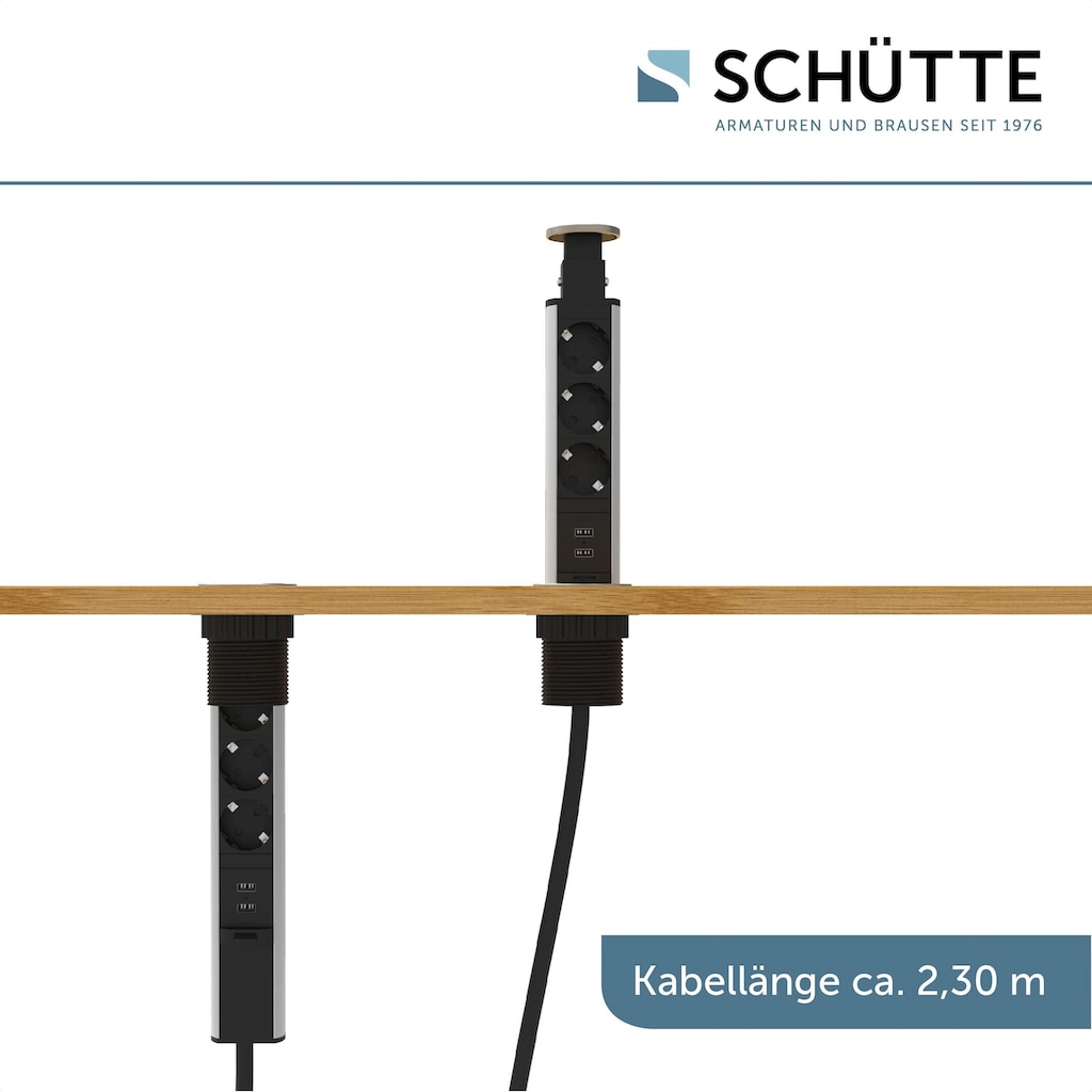 Schütte Einbau-Tischsteckdosenleiste »E1«, 3-fach, (Schutzkontaktstecker Kabellänge 2,3 m)