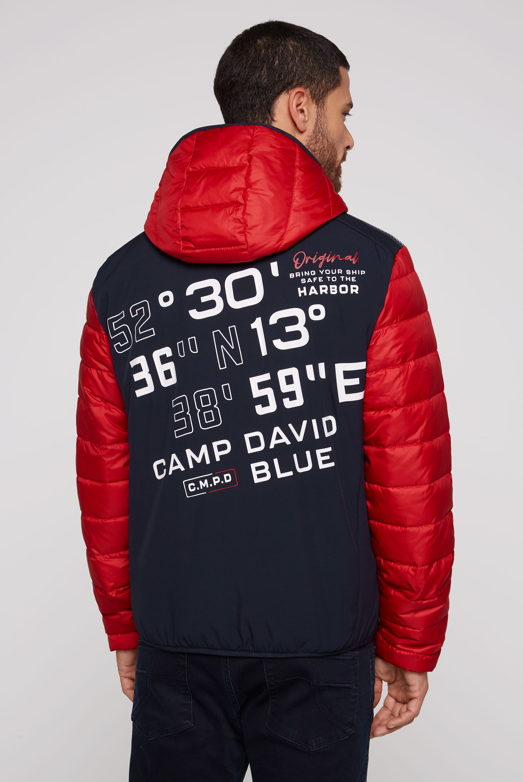 CAMP DAVID Steppjacke, mit Kapuze, mit Colour-Blocking und Rücken-Print