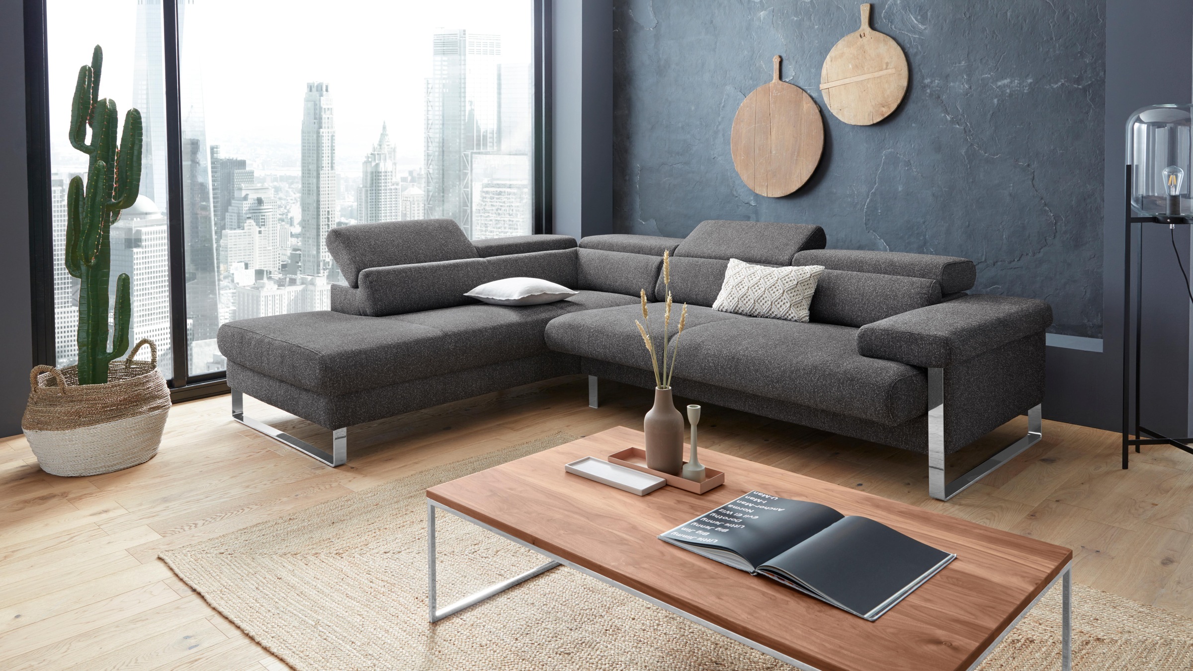 W.SCHILLIG Ecksofa »finn, toller Sitzkomfort, L-Form, hochwertige Verarbeitungsdetails«, German Design Award 2016, Fußgestell Chrom glänzend, Breite 281 cm