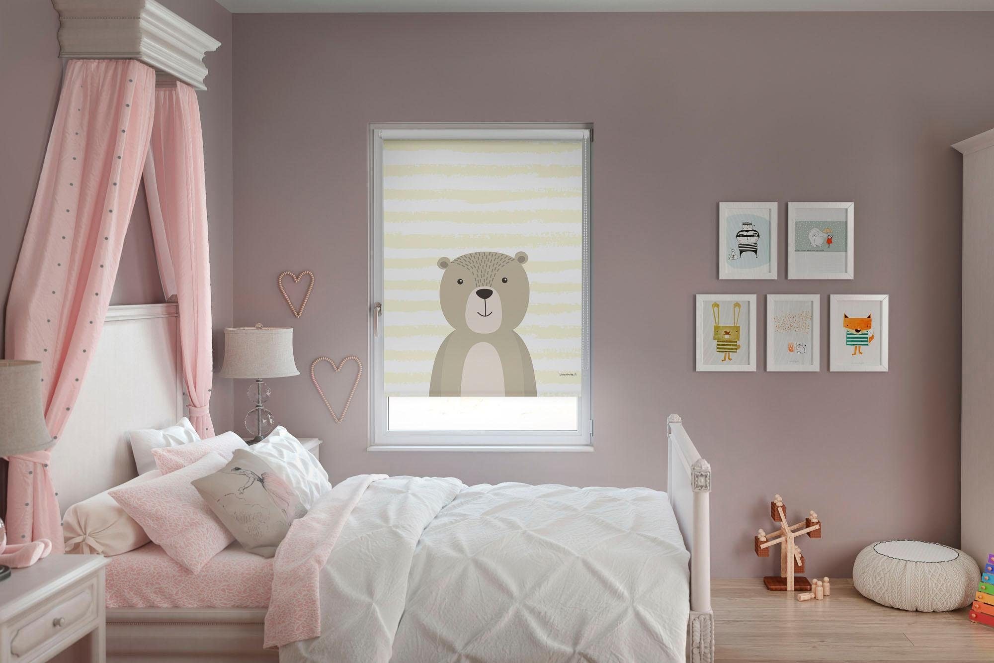 Lüttenhütt Seitenzugrollo »Bär« verdunkelnd ohne Bohren Kinderrollo im Fixmaß