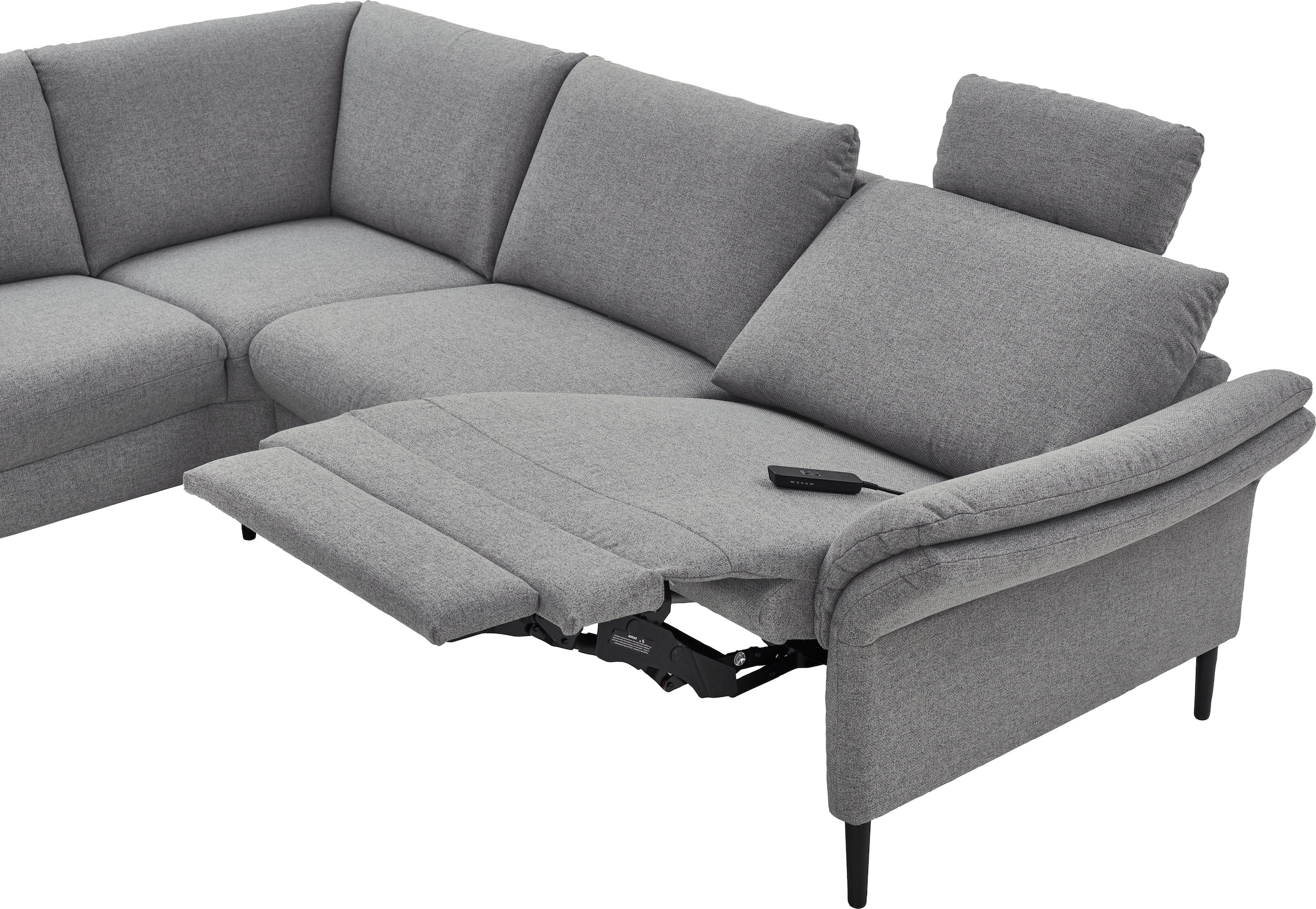Places of Style Ecksofa »Sarsina: mit Tonnentaschen-Federkern, perfekt zum Entspannen L-Form«, inklusive 2 motorischen Relaxfunktionen mit Herz-Waage-Beschlag