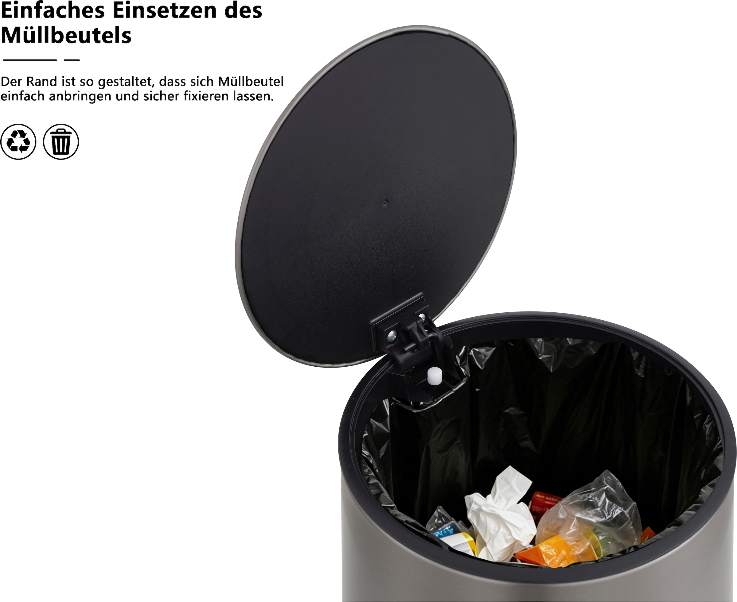 OTTO home Mülleimer »Lennu, mit verzögertem Schließmechanismus und verstecktem Griff« 1 Behälter moderner Treteimer für Küche oder Bad, Abfalleimer mit Deckel