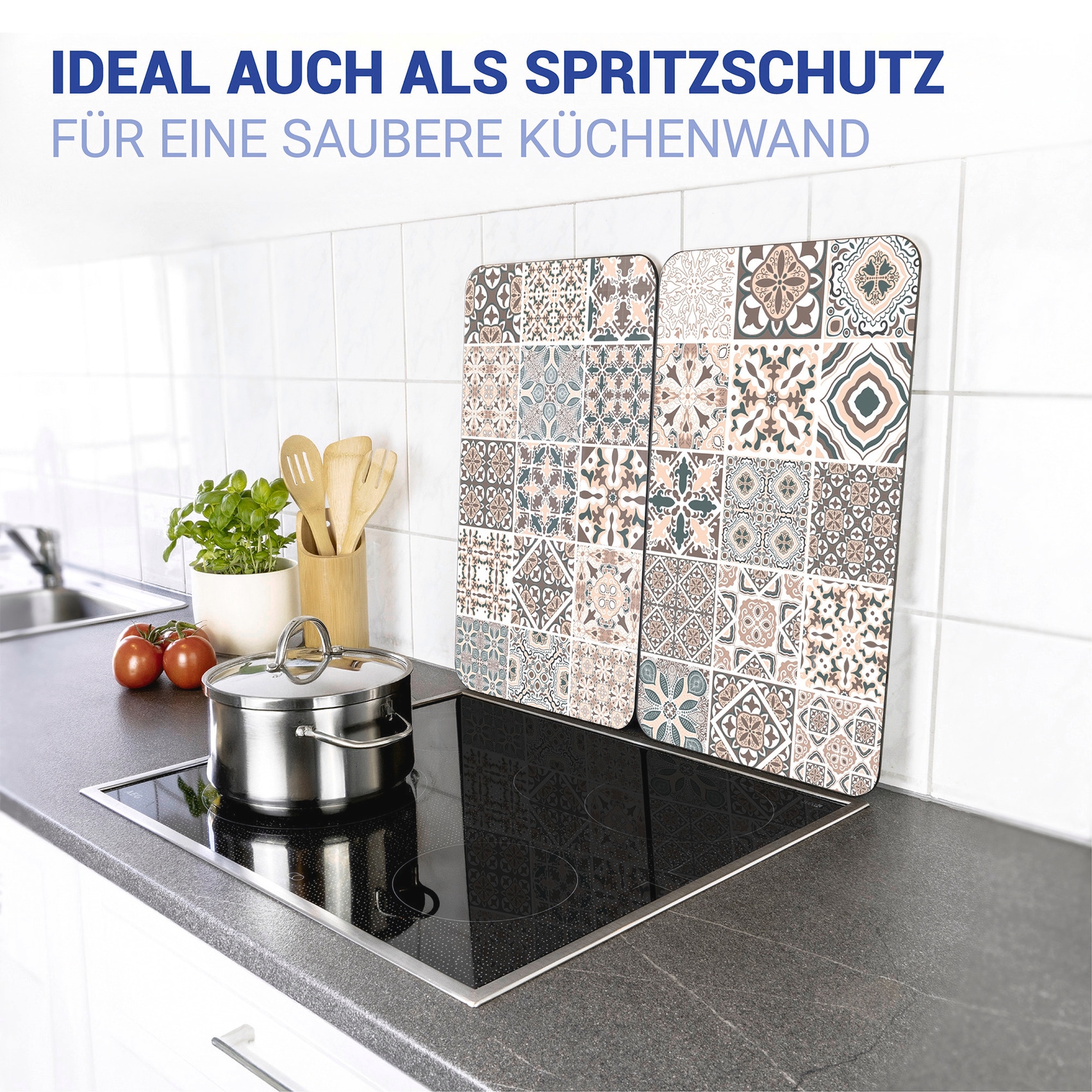 WENKO Herd-Abdeckplatte »Universal Modell Kachel«, (2 tlg.), Herdabdeckung für alle Herdarten, kratzfest, mit rutschfesten Füßen