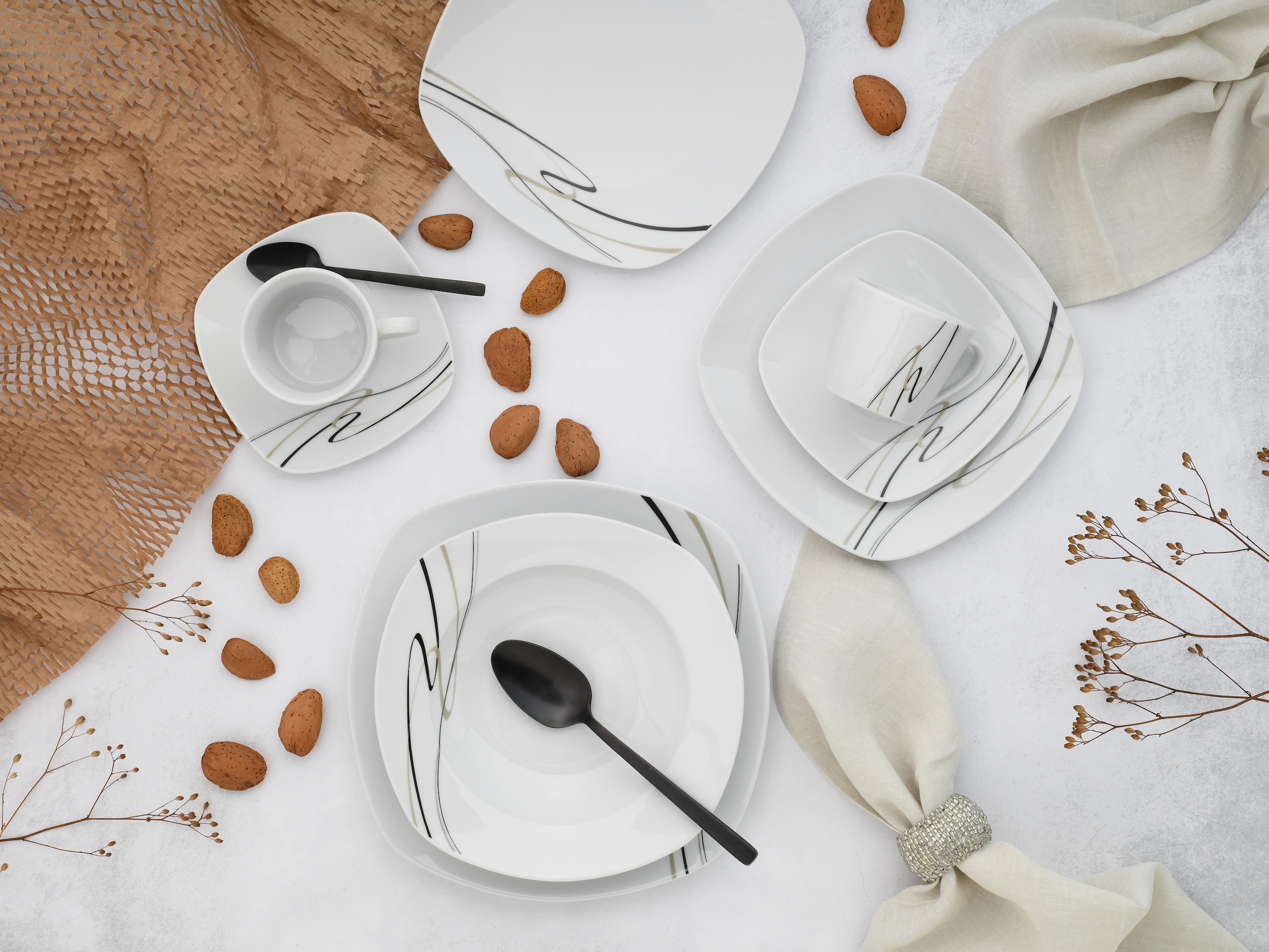 CreaTable Kombiservice »Amelie Piazza, Kombi-Service 30-tlg« Elegant, Schwungvoller Liniendekor