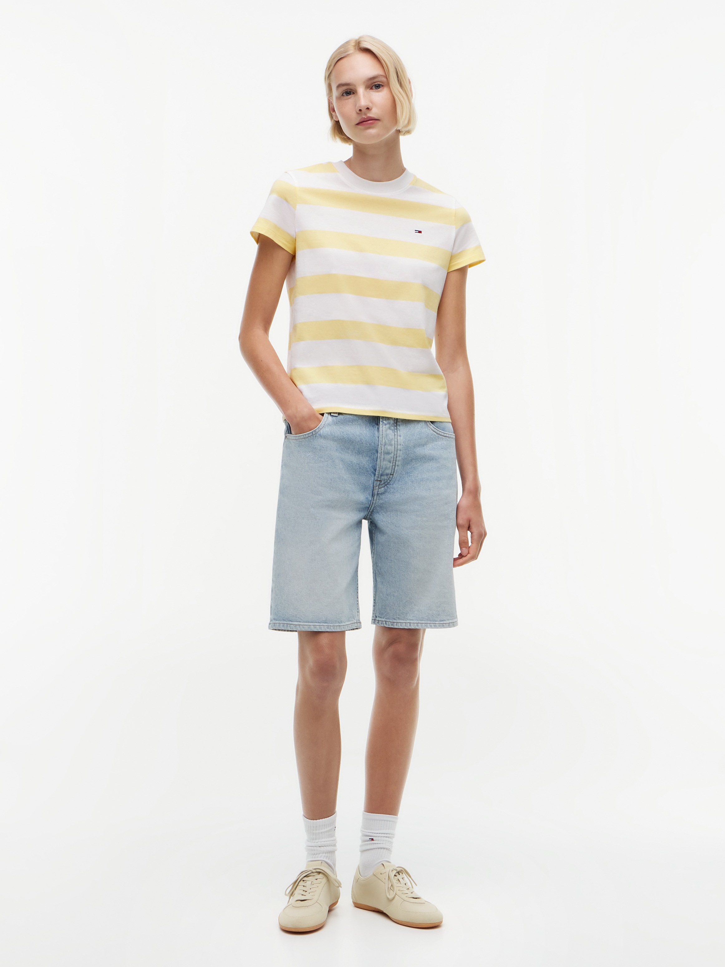 Tommy Jeans Kurzarmshirt »TJW REG S FLAG JERSEY SS TEE EXT« Baumwolle, regular fit, Kurzarm, Blockstreifen